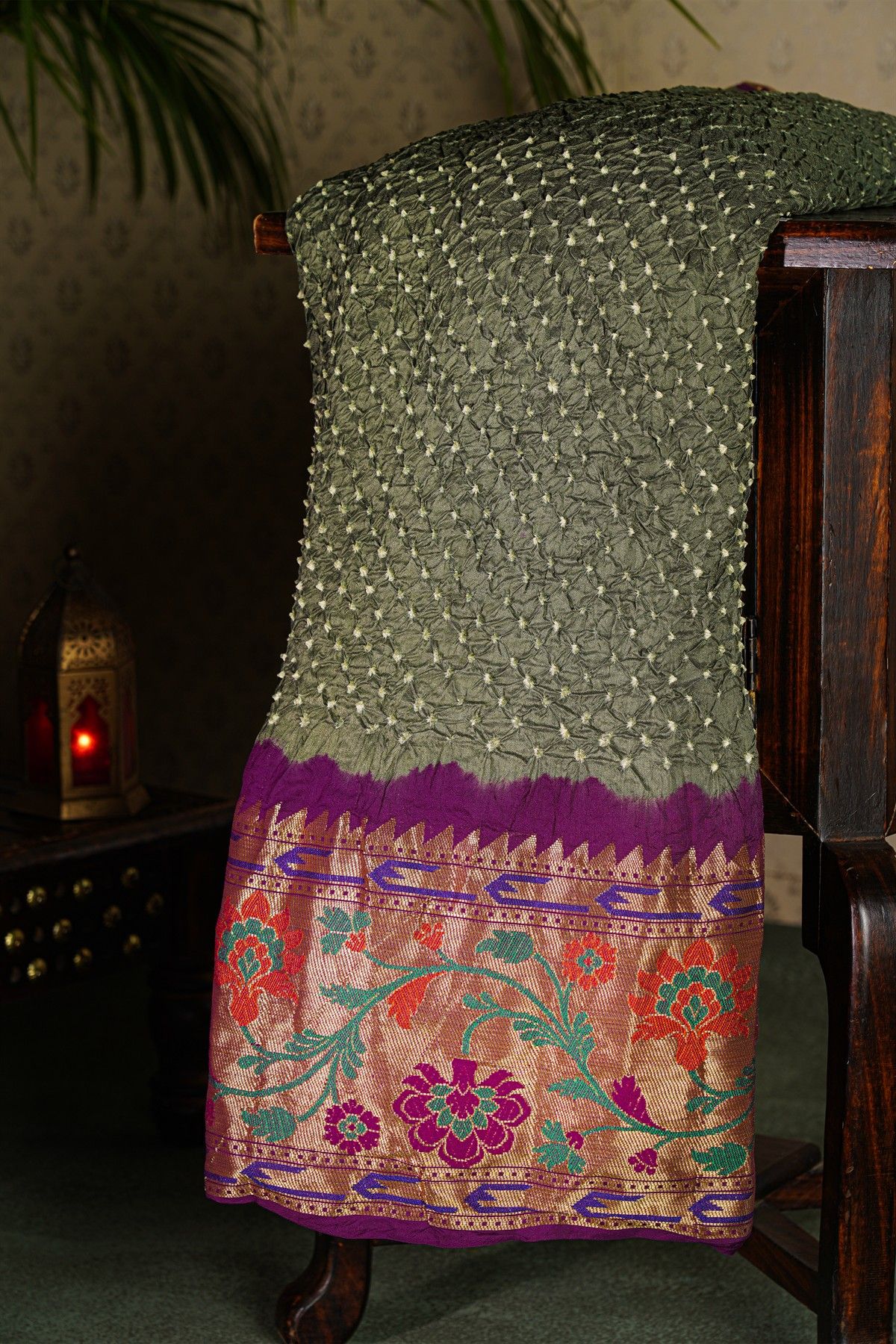 Bandhani Silk Grey  Saree