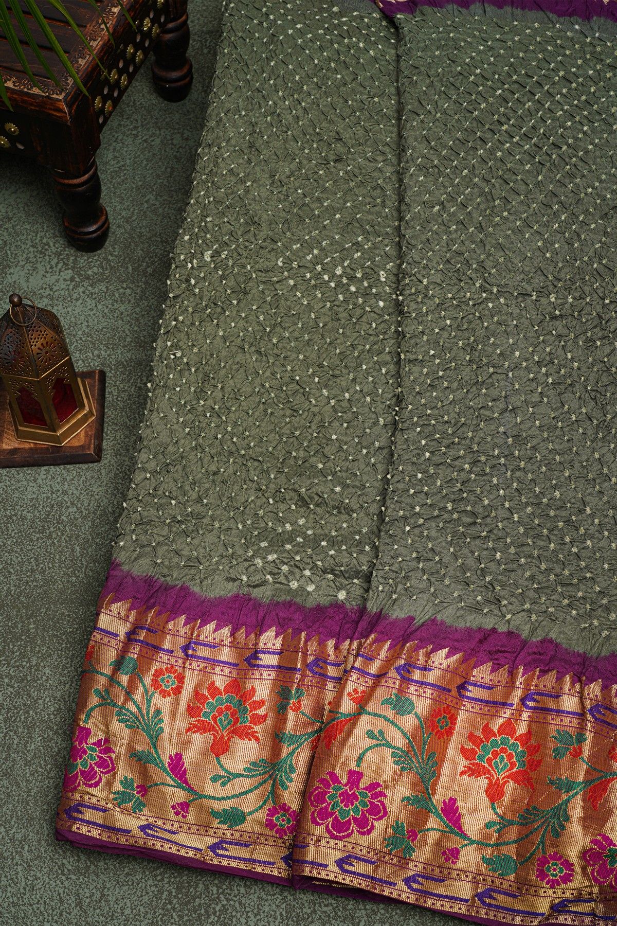 Bandhani Silk Grey  Saree