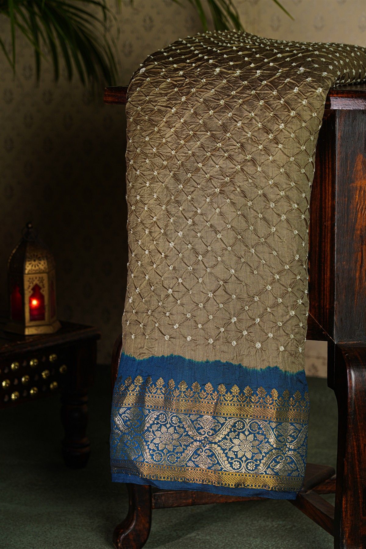 Bandhani Silk Beige  Saree