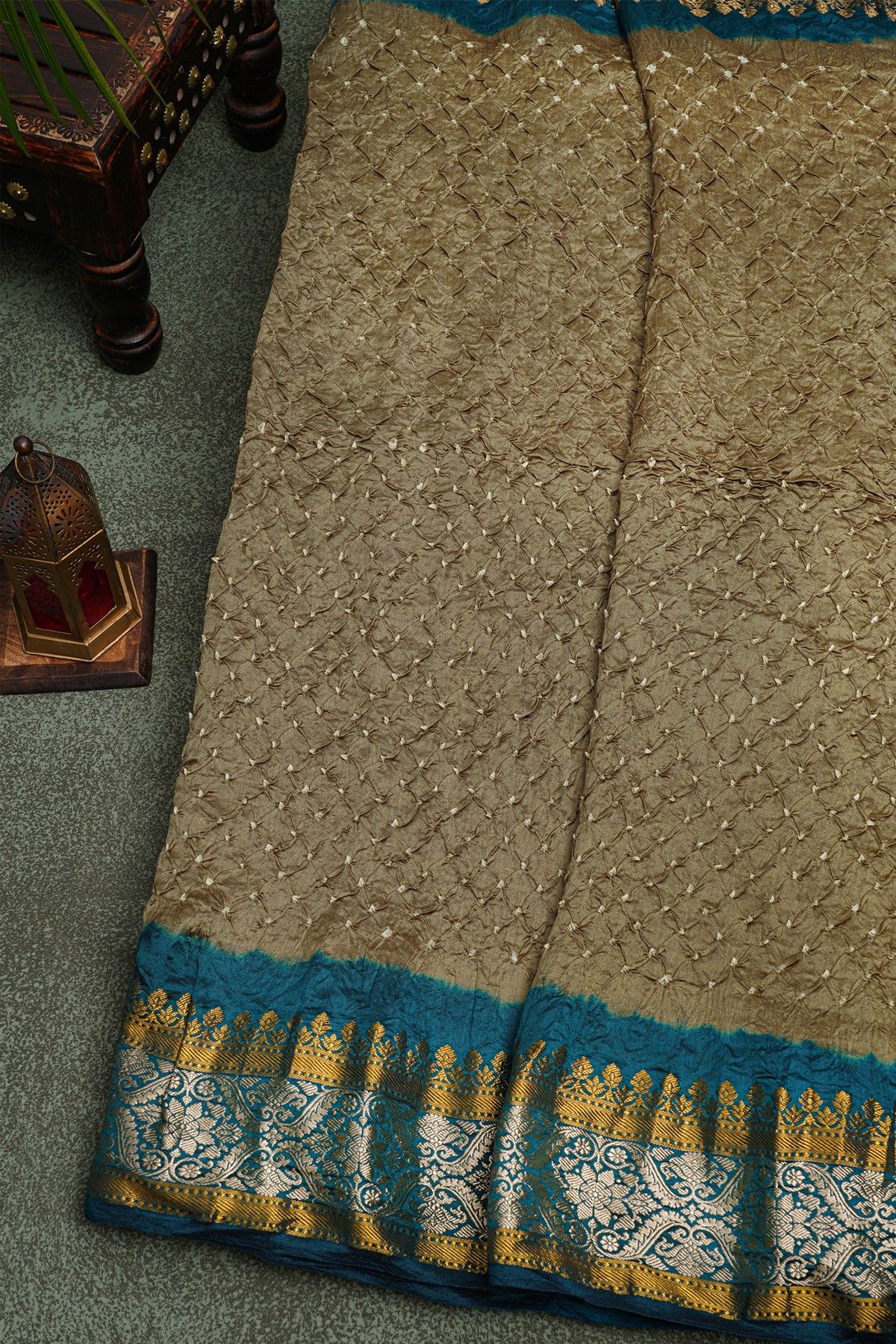 Bandhani Silk Beige  Saree