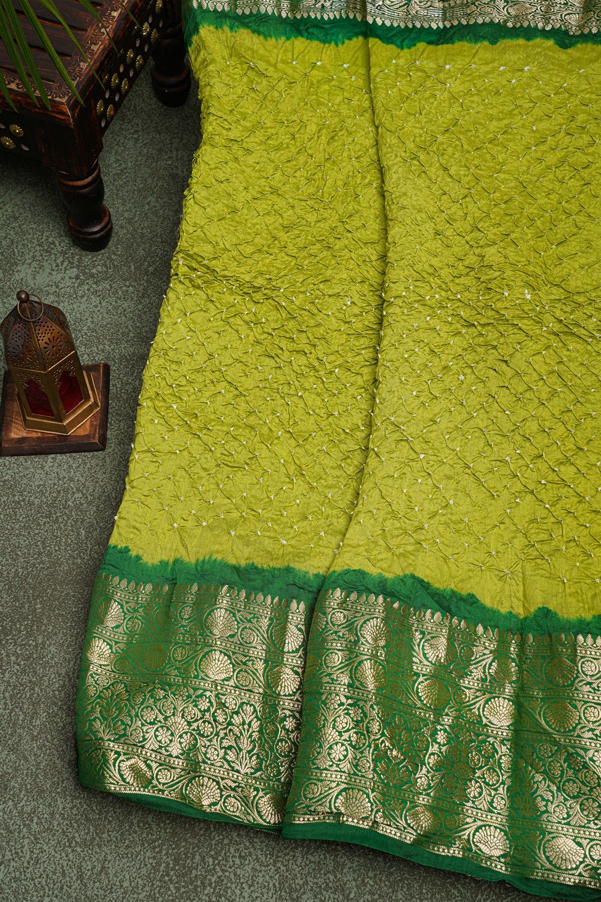 Bandhani Silk Green  Saree