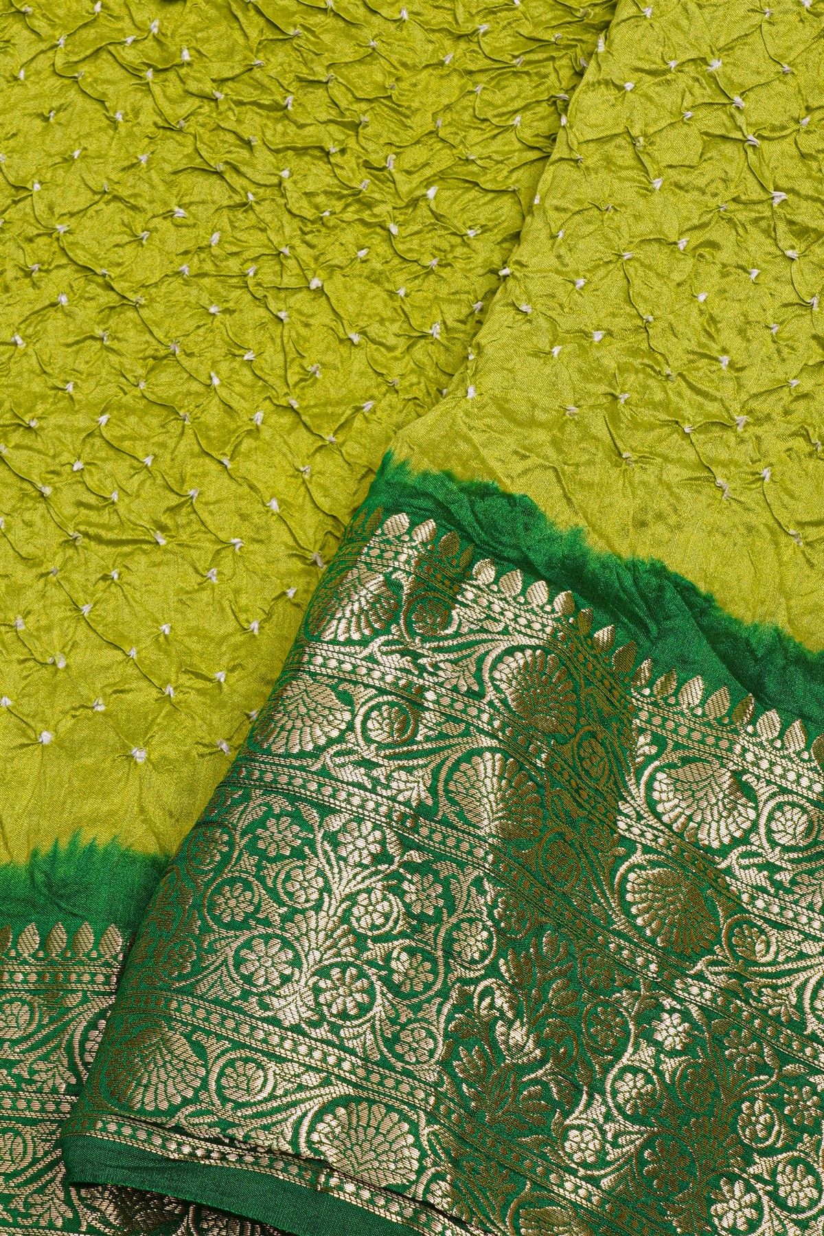 Bandhani Silk Green  Saree