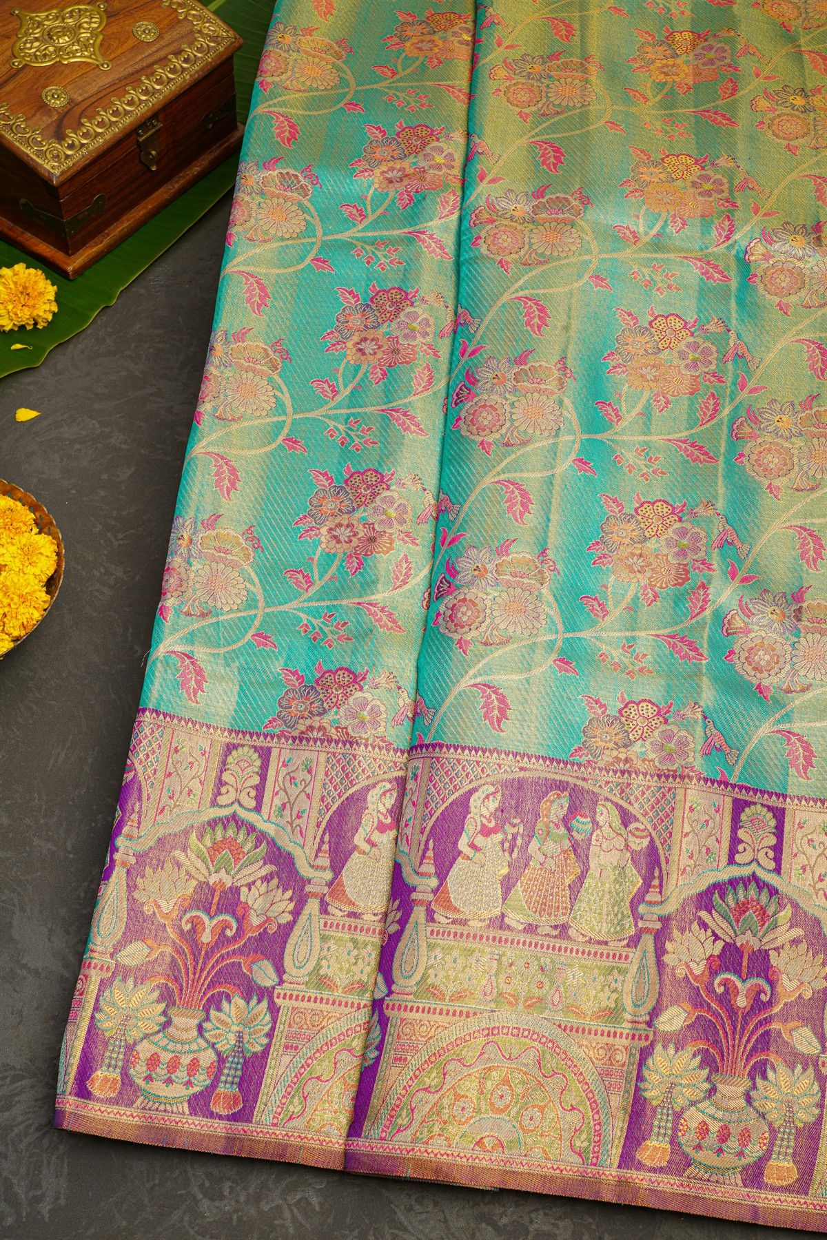 Kancheepuram Tissue Blue  Saree