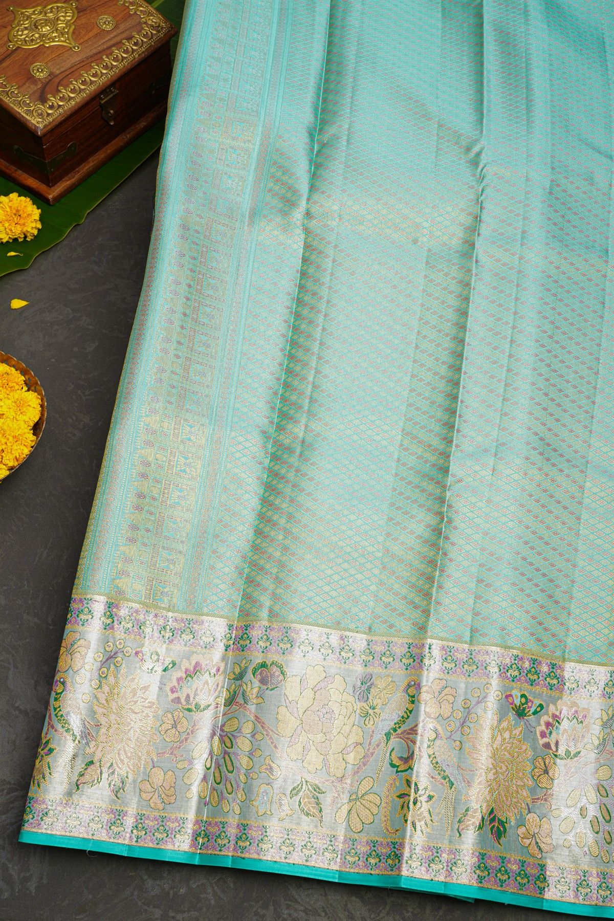 Kancheepuram Silk Bottle Green  Saree