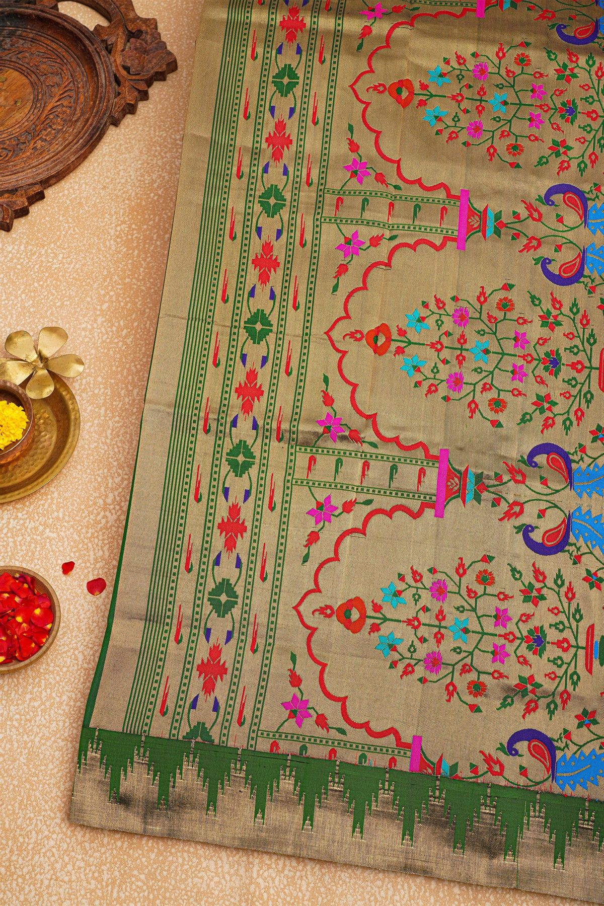 Paithani Silk Bottle Green Saree