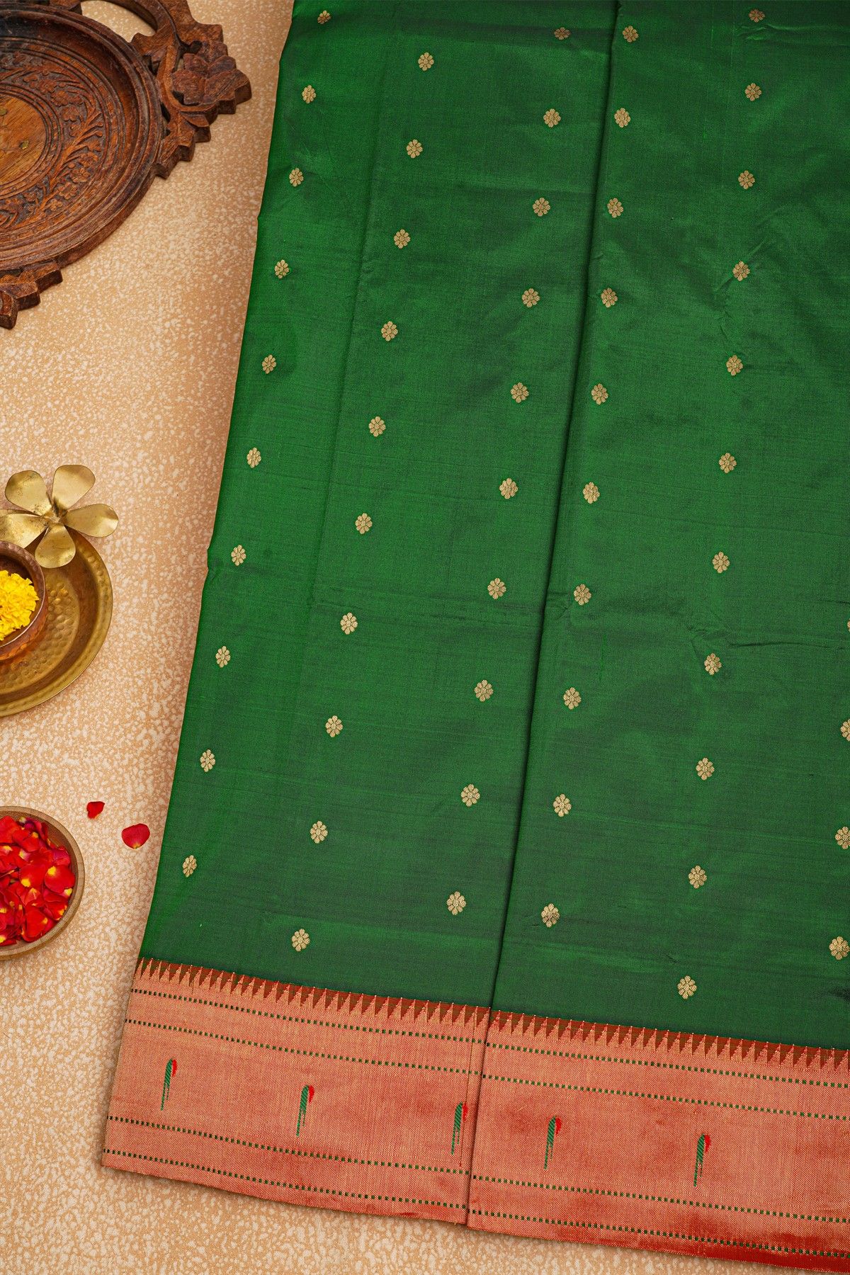 Paithani Silk Bottle Green saree