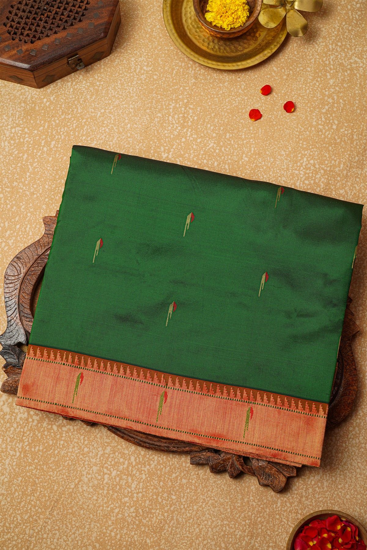 Paithani Silk Bottle Green Saree