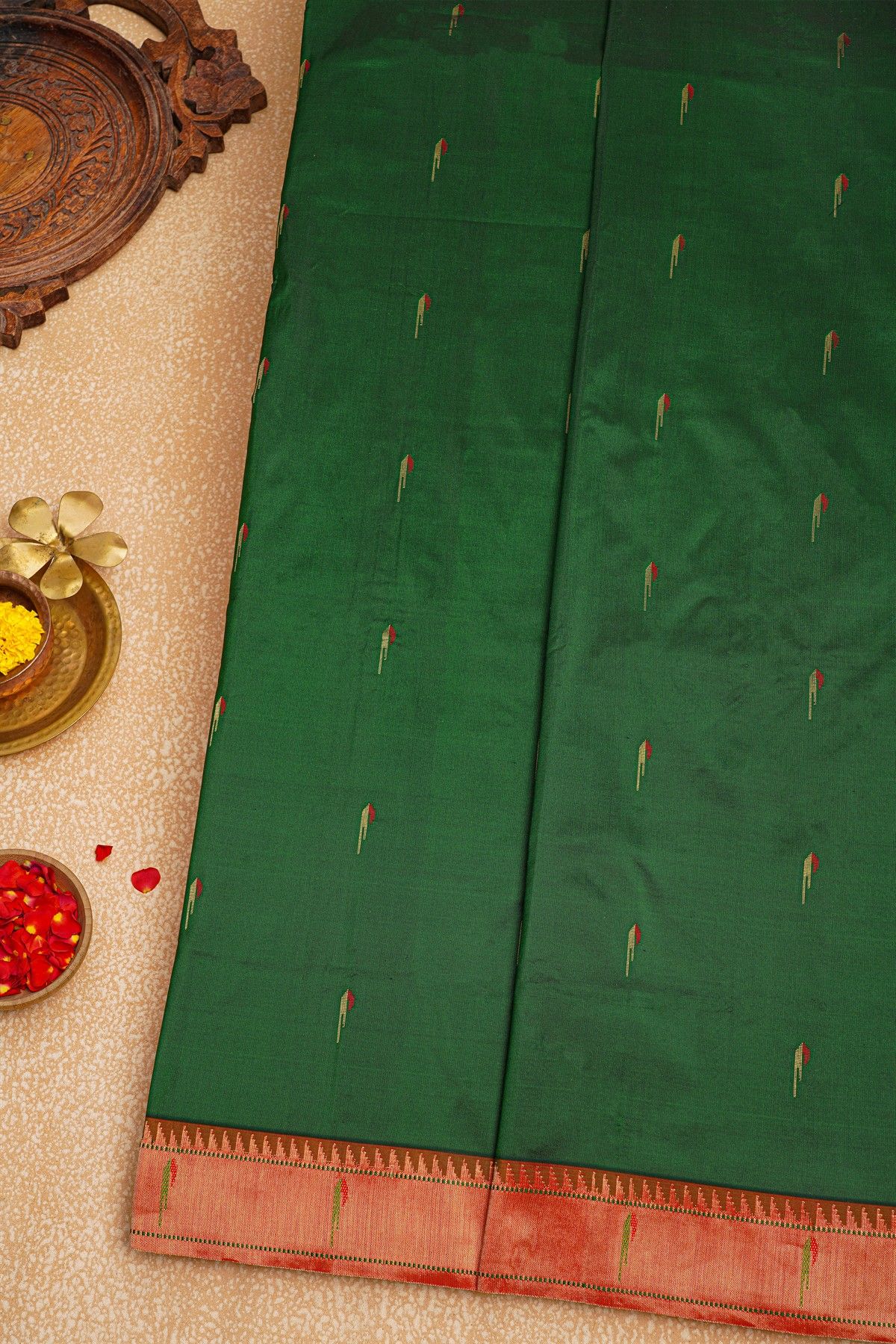 Paithani Silk Bottle Green Saree