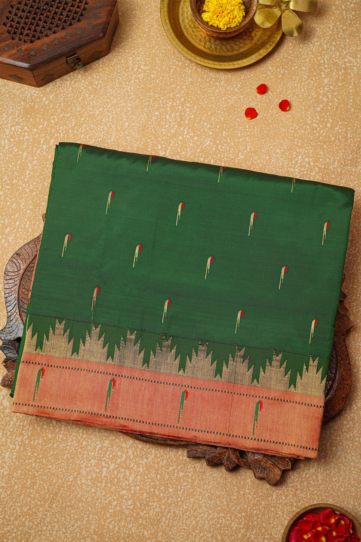 Paithani Silk Bottle Green Saree