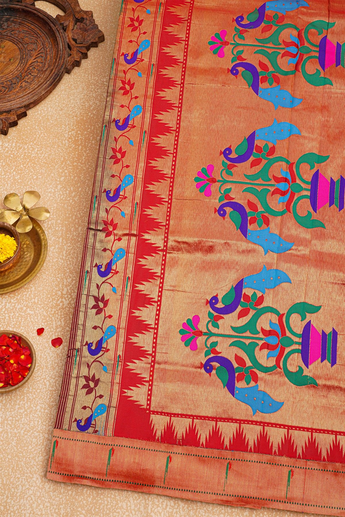 Paithani Silk Bottle Green Saree