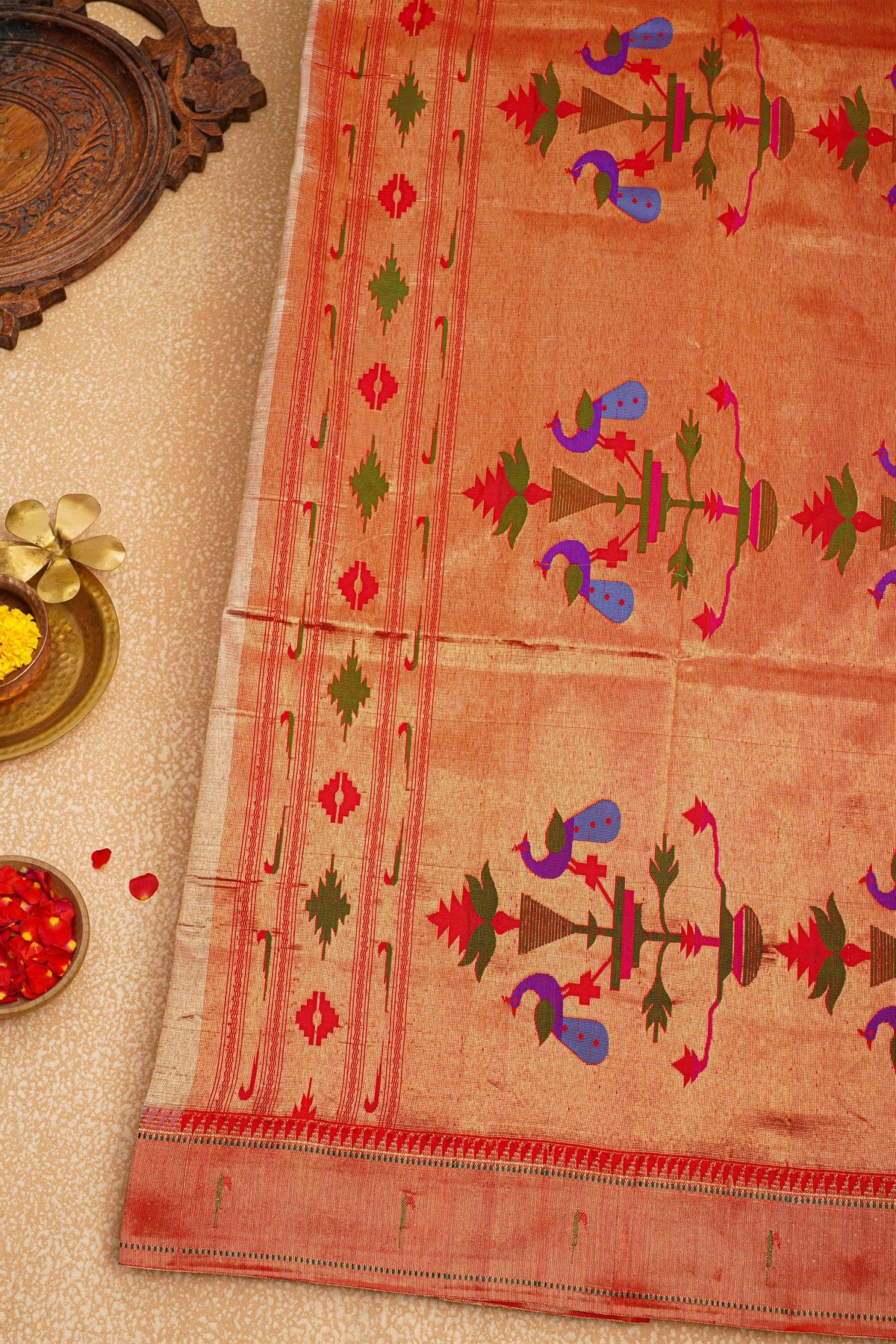 Paithani Silk Off White Saree