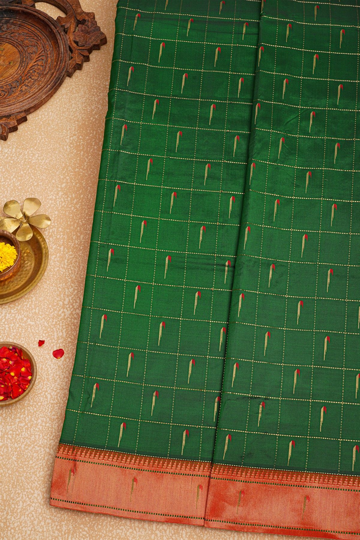 Paithani  Silk Bottle Green Saree