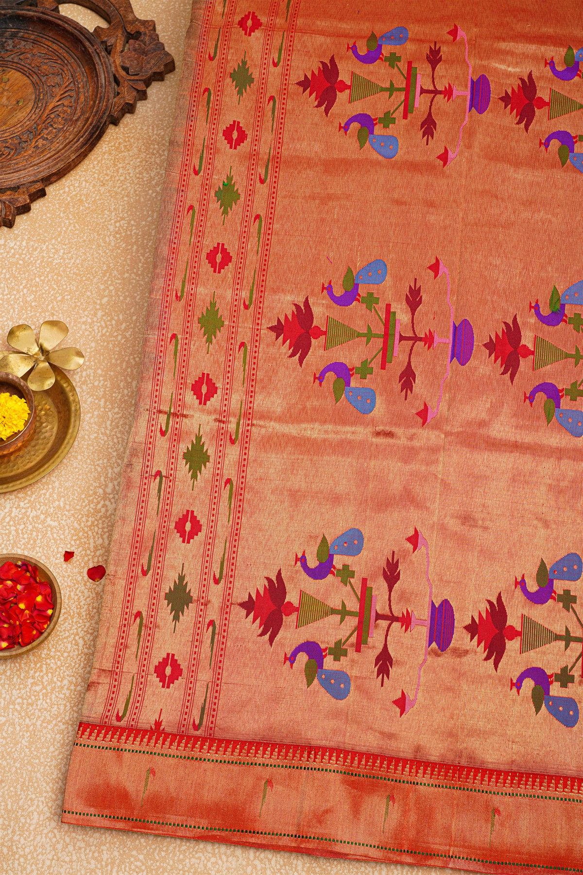 Paithani  Silk Bottle Green Saree