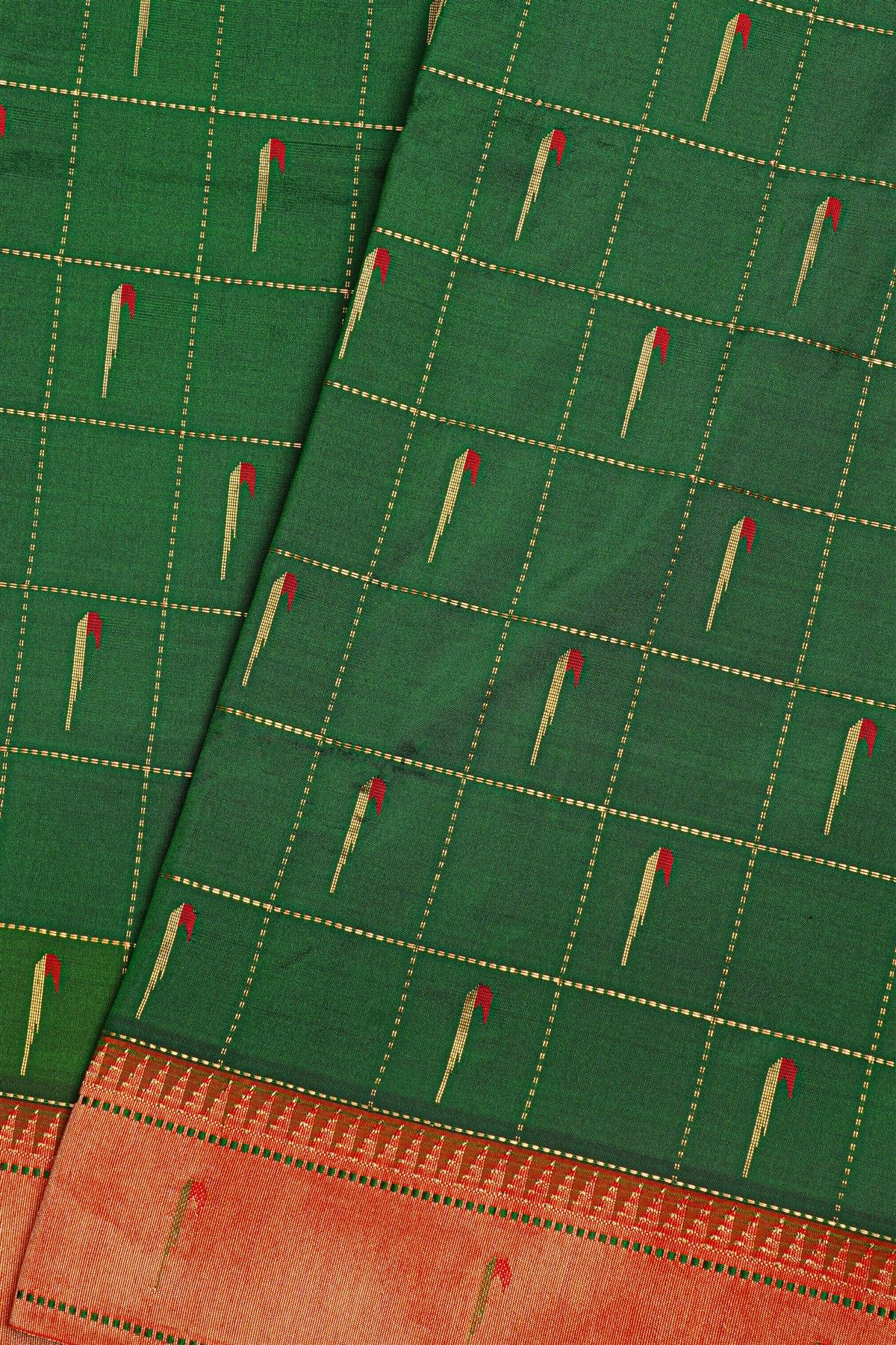 Paithani  Silk Bottle Green Saree