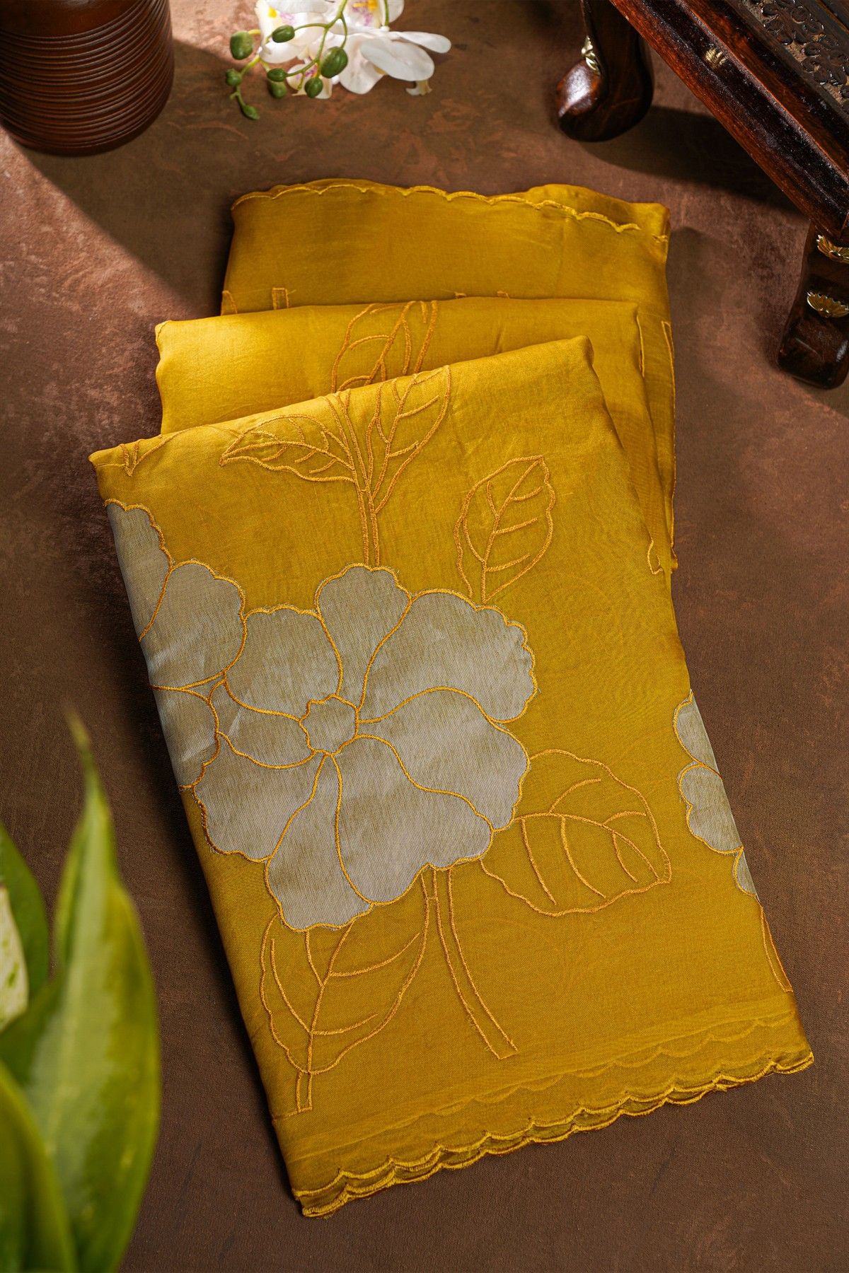 Designer Organza Yellow Saree
