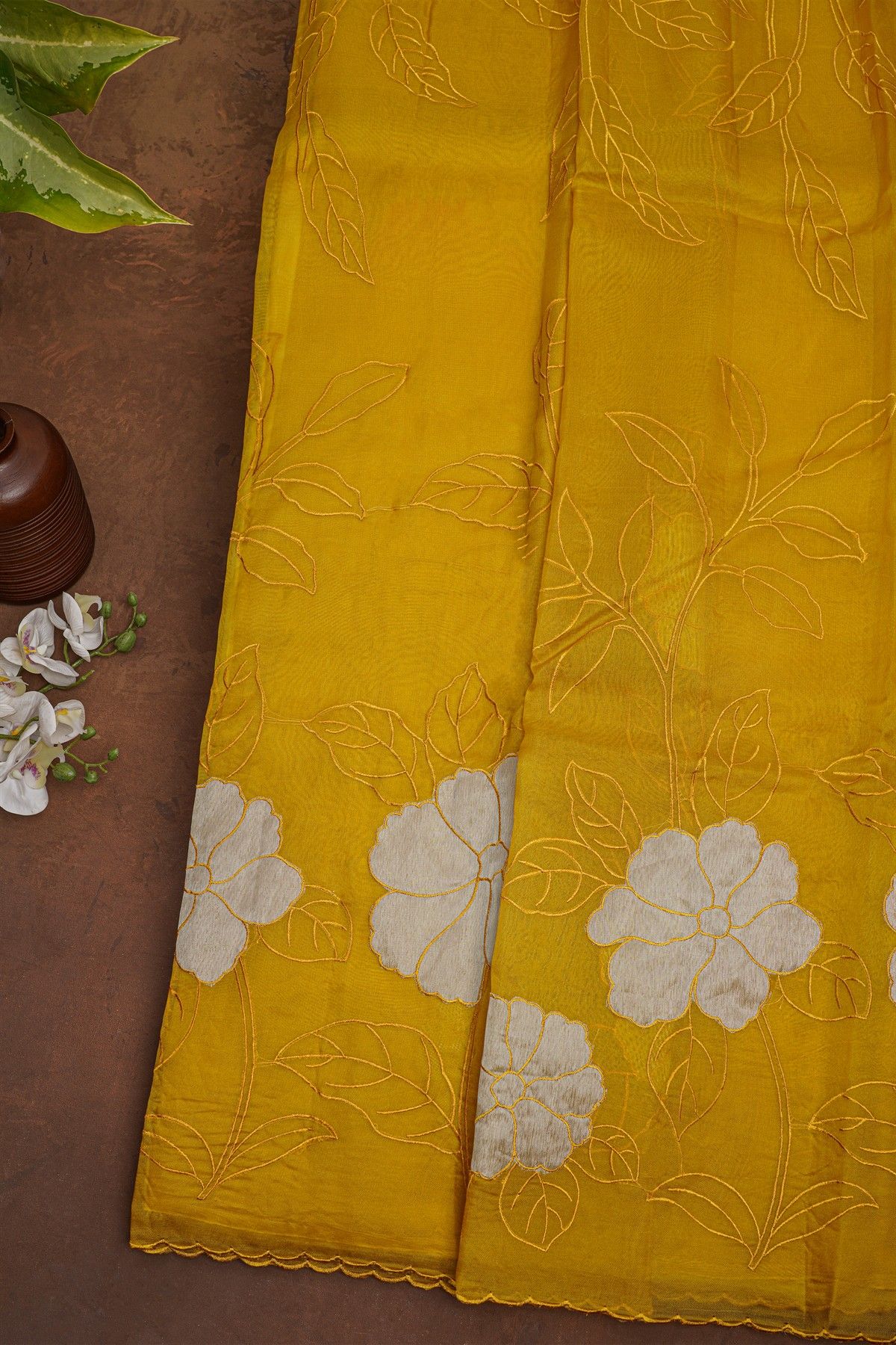 Designer Organza Yellow Saree