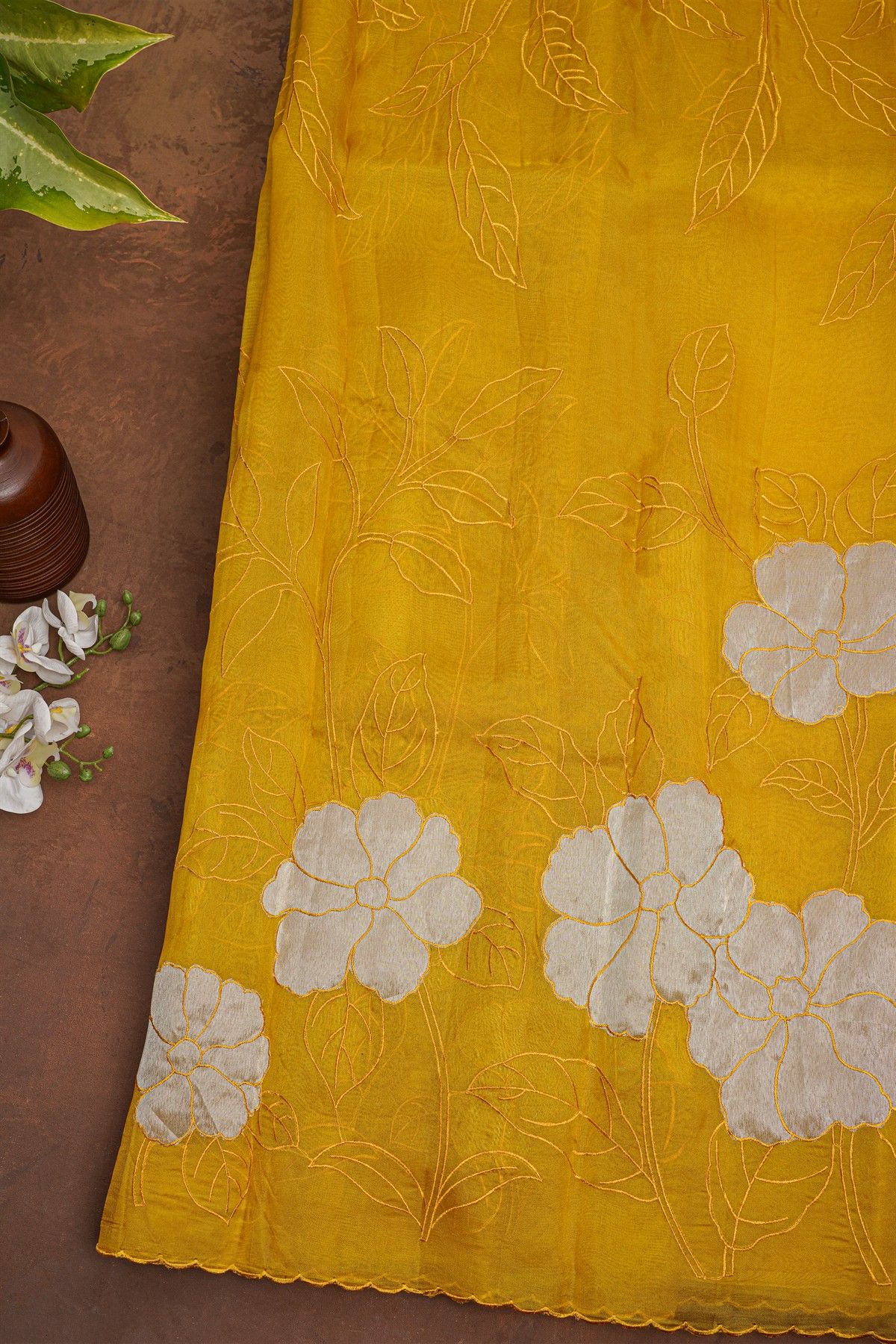 Designer Organza Yellow Saree
