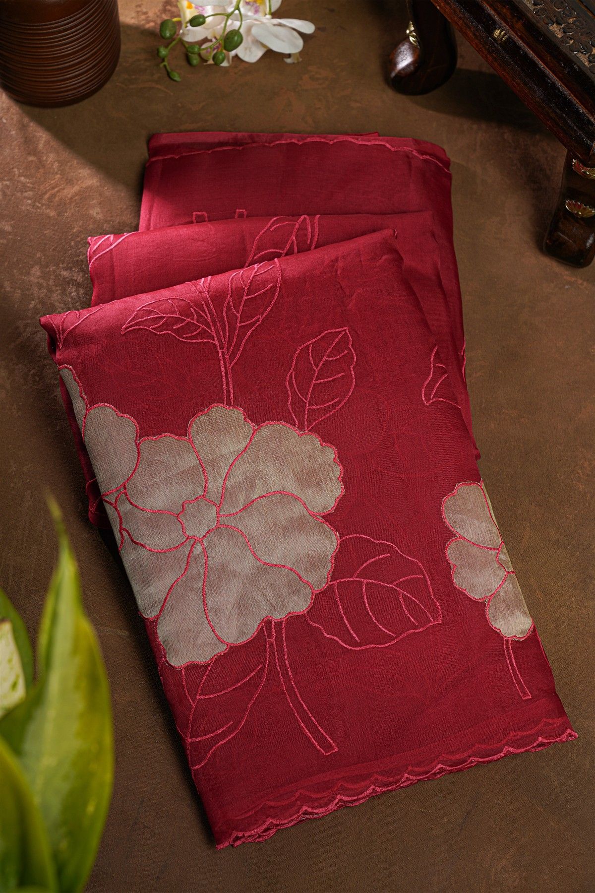 Fancy Organza Maroon Saree