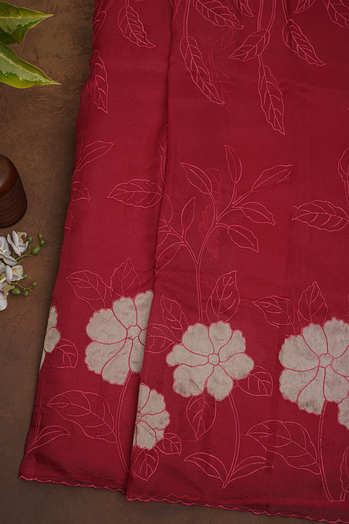 Fancy Organza Maroon Saree