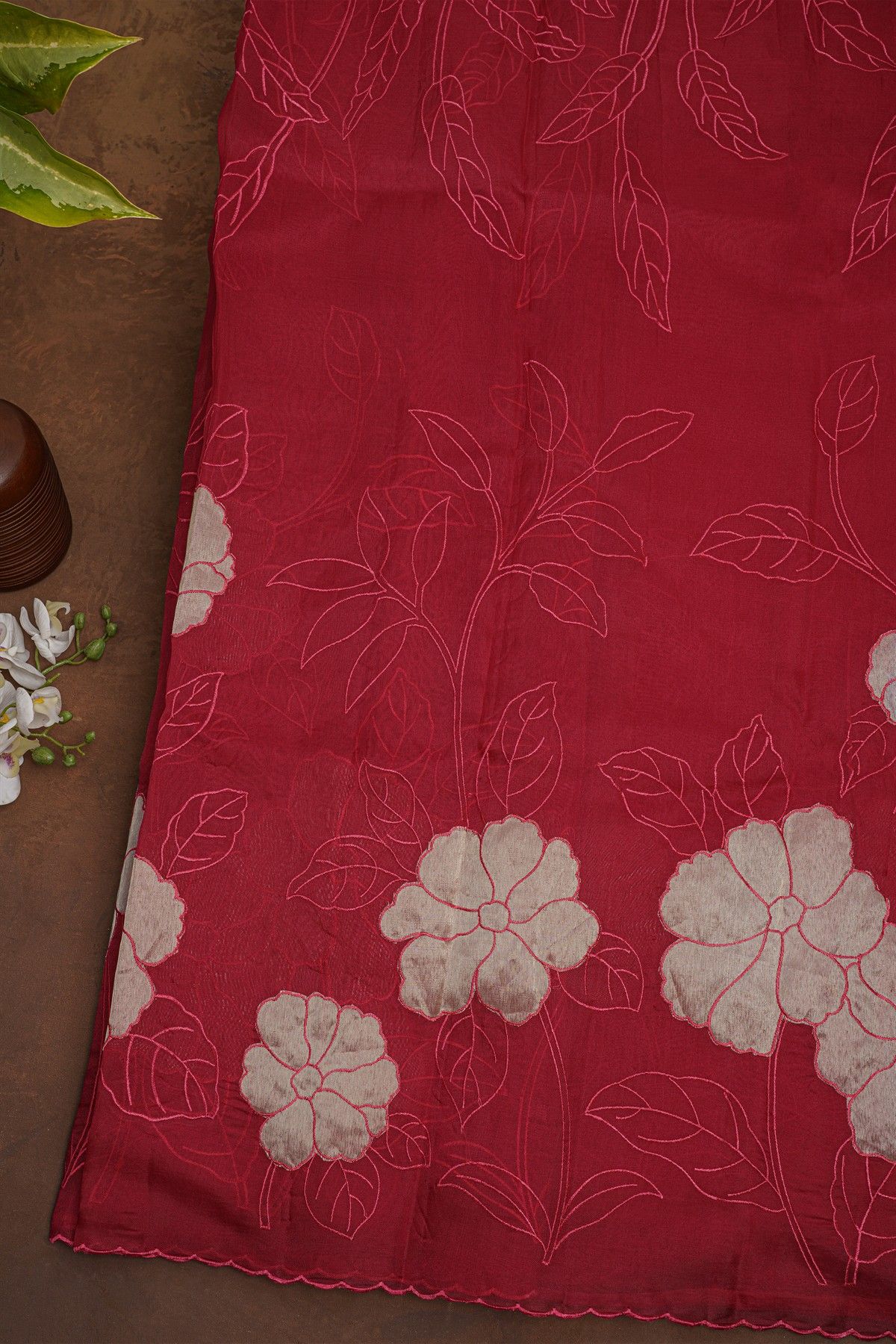 Fancy Organza Maroon Saree