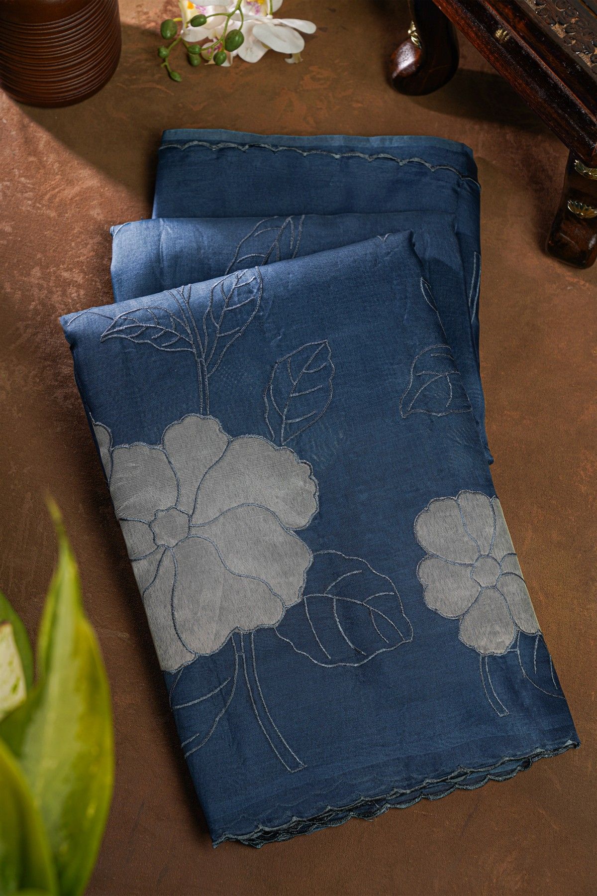 Fancy Organza Navy Blue Saree