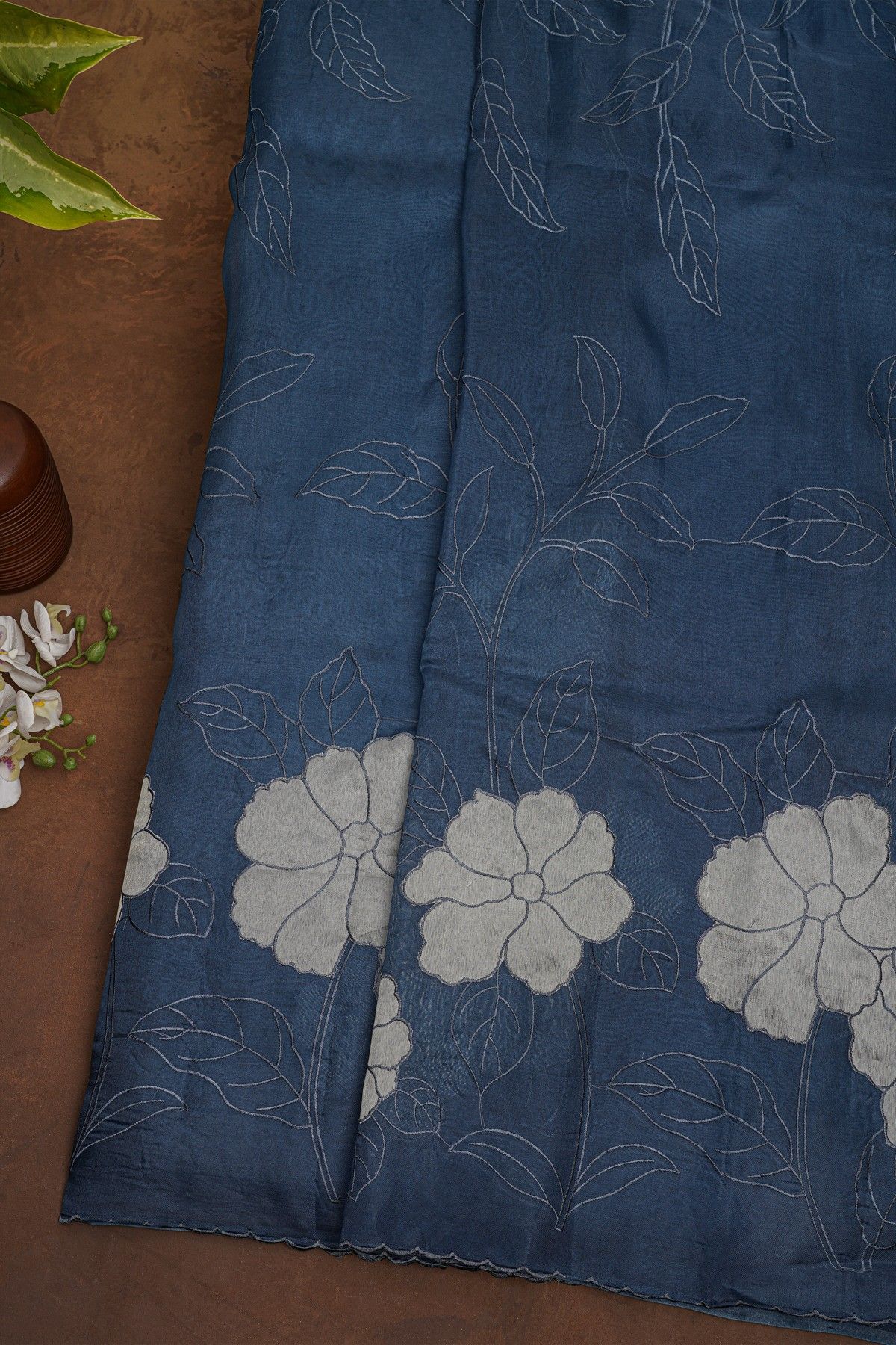 Fancy Organza Navy Blue Saree