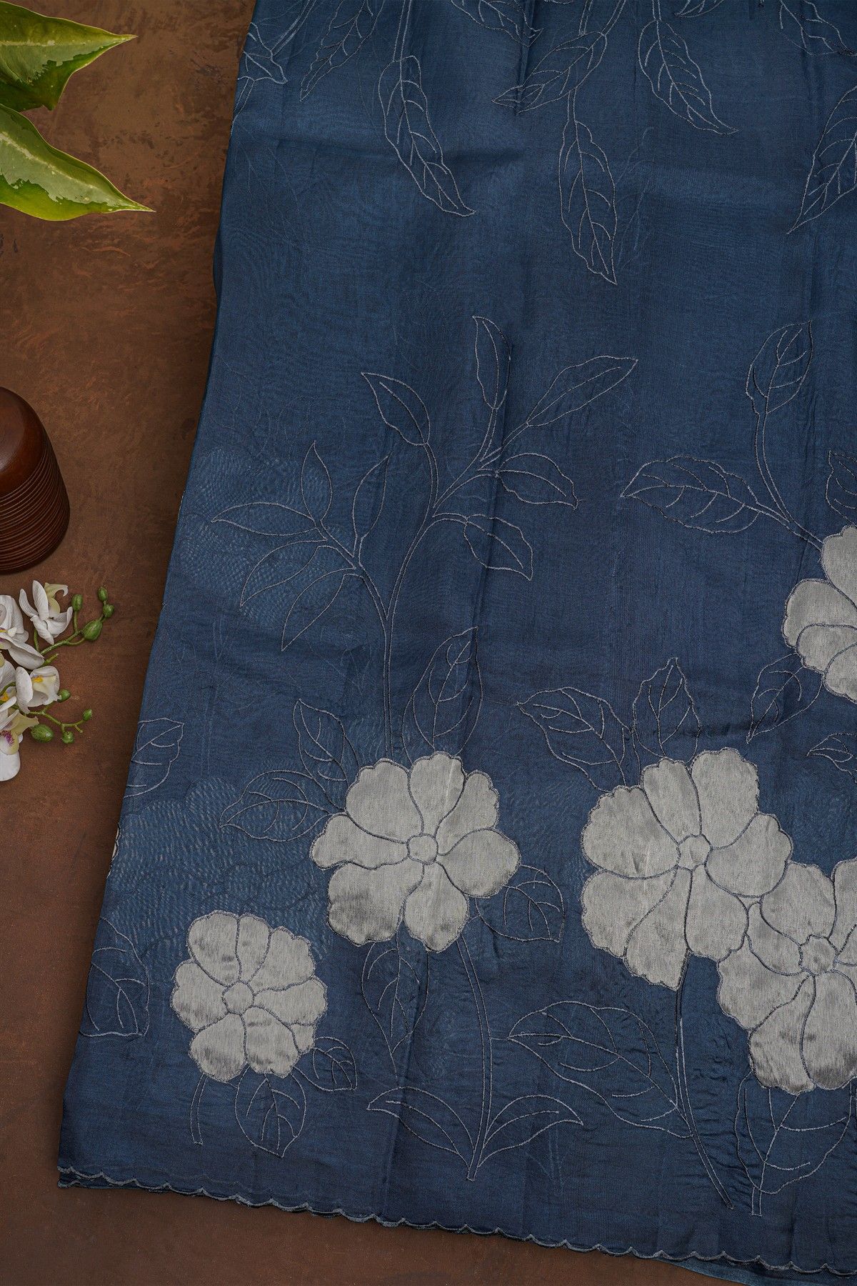 Fancy Organza Navy Blue Saree