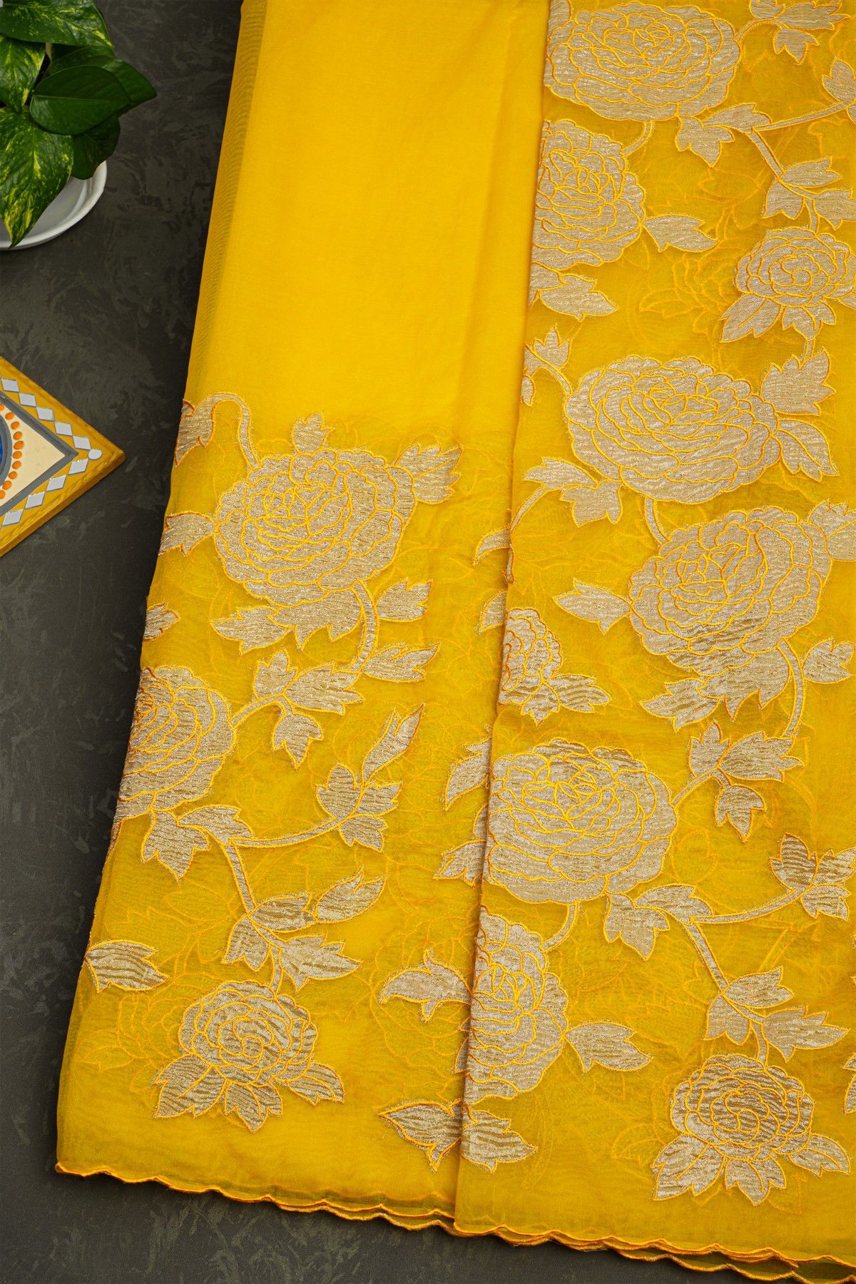 Fancy Organza Yellow Saree