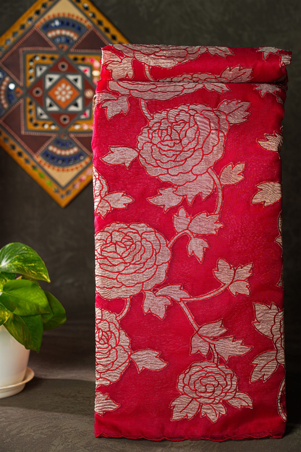 Fancy Organza Red Saree