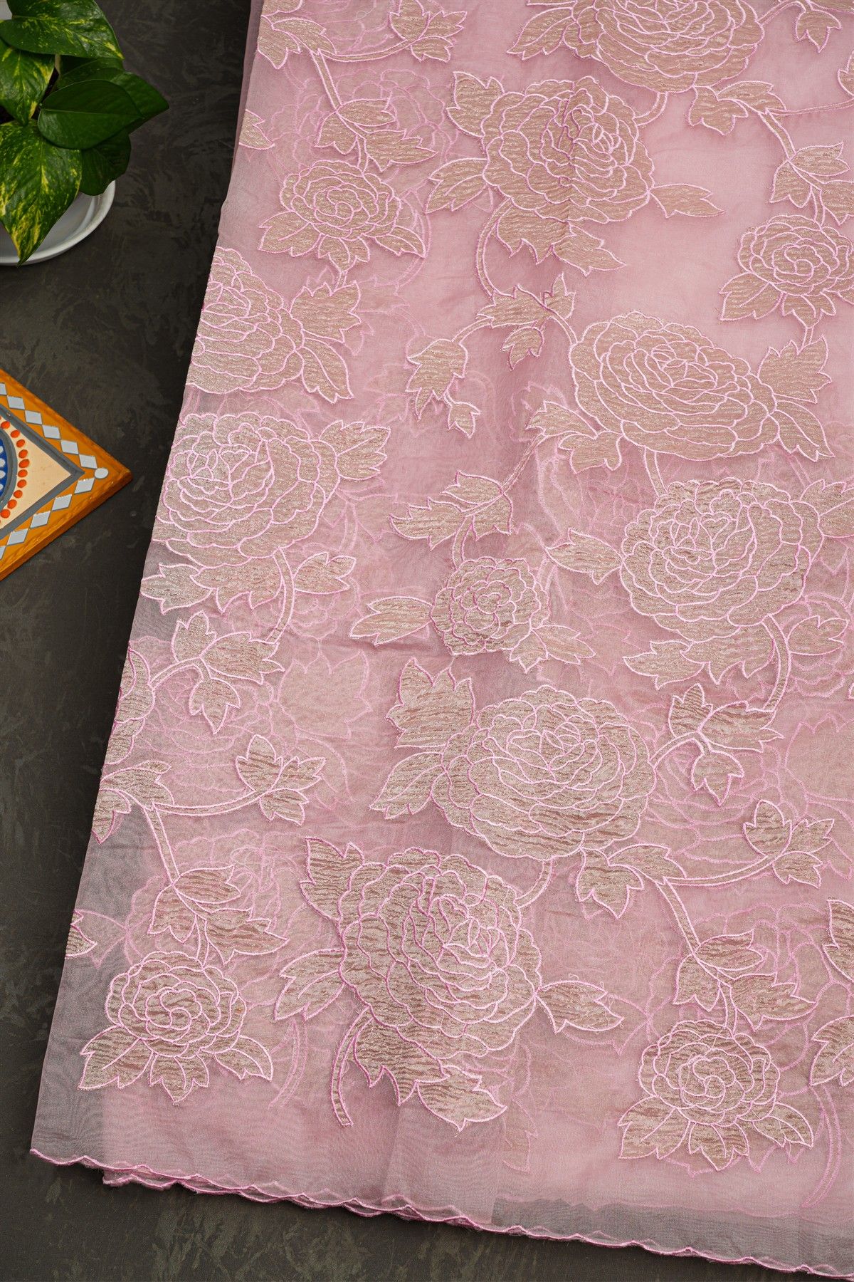 Fancy Organza Baby Pink Saree