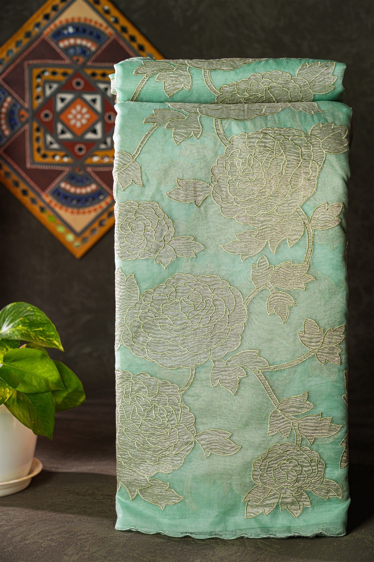 Fancy Organza Sea Green Saree
