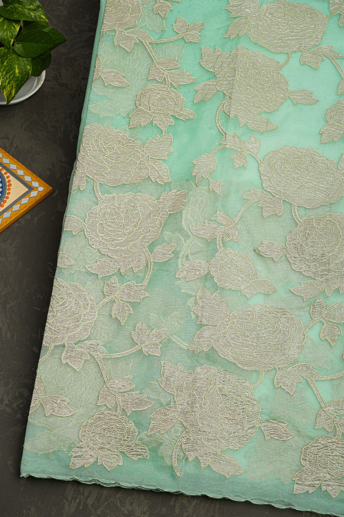 Fancy Organza Sea Green Saree