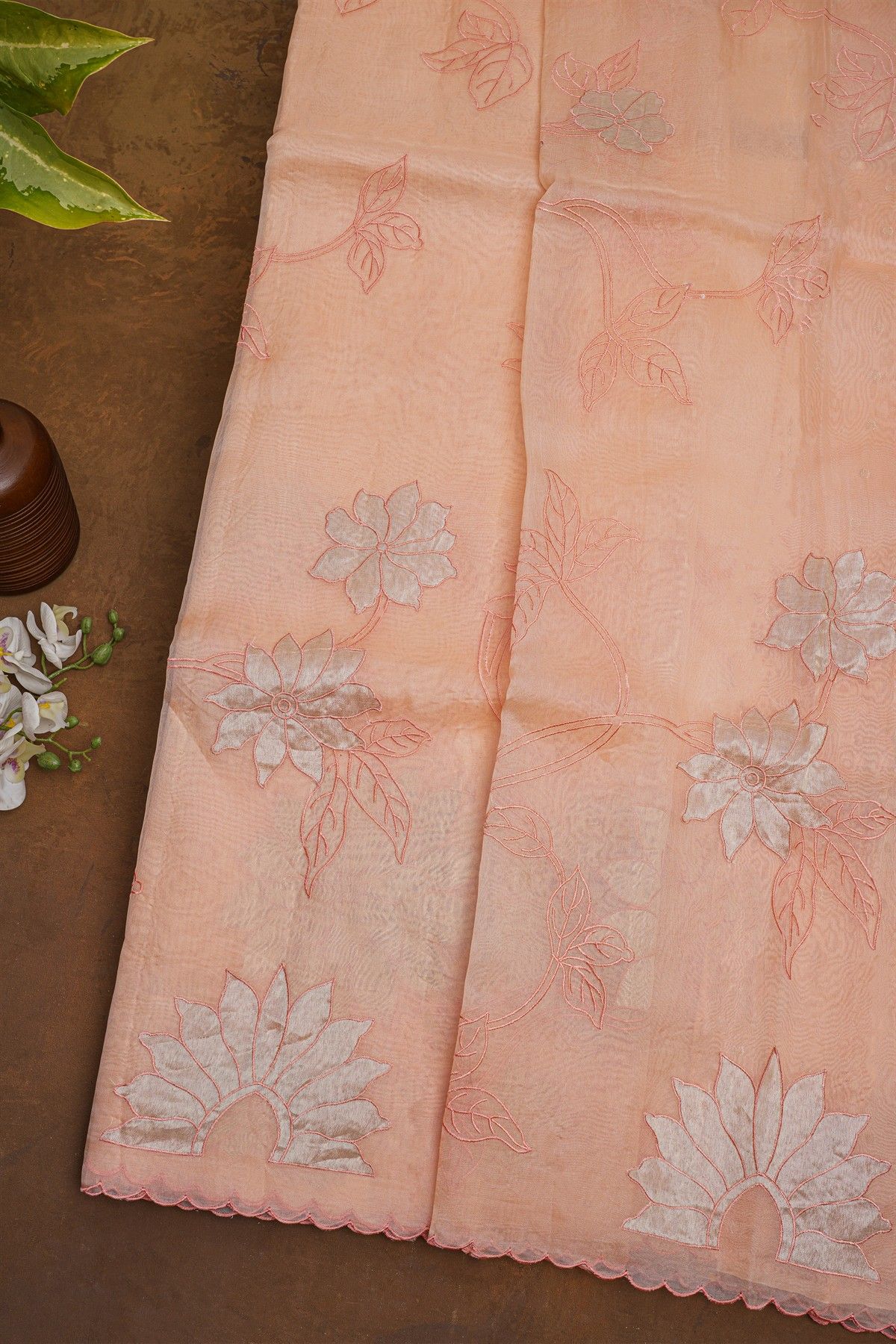 Designer Organza Peach Saree