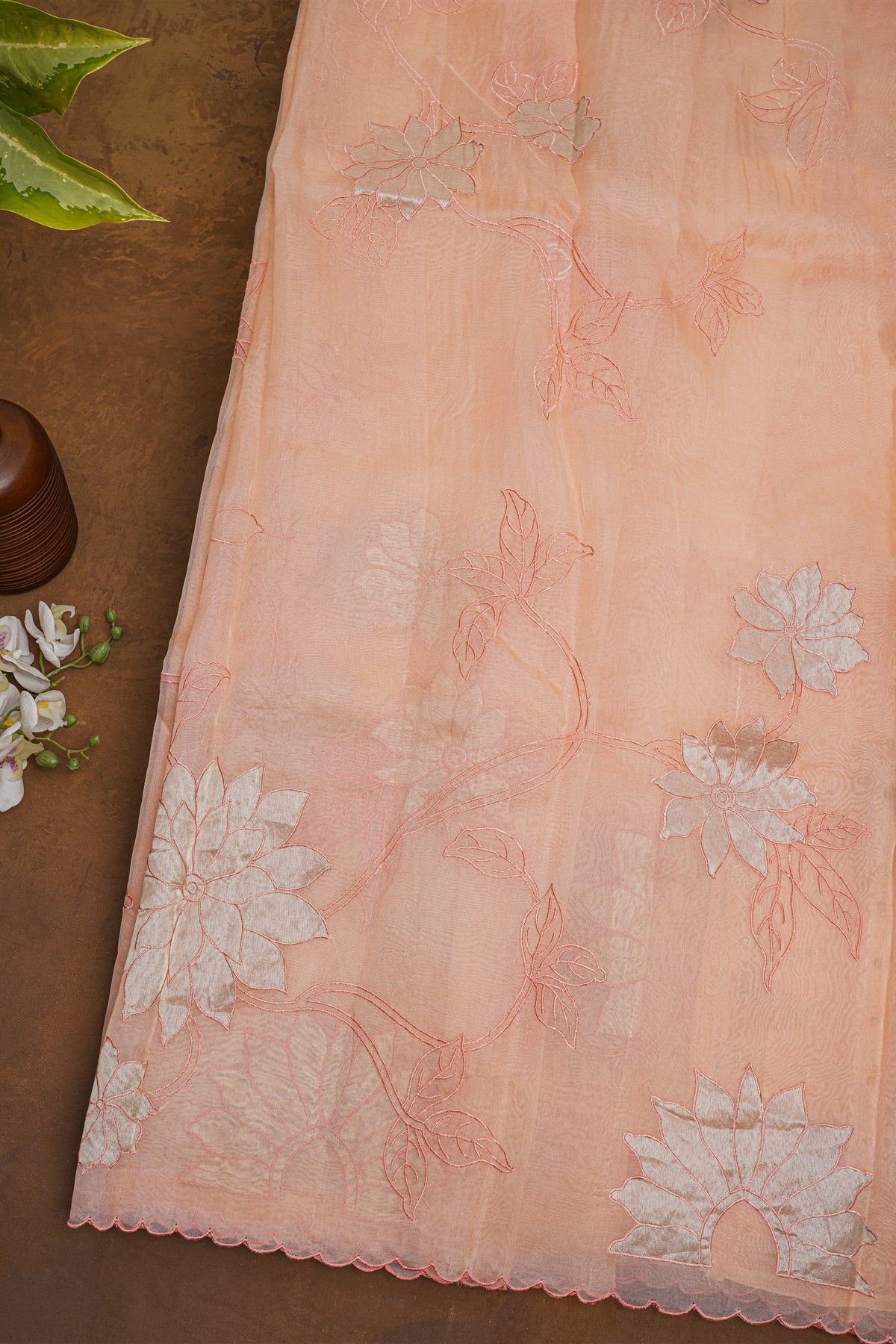 Designer Organza Peach Saree