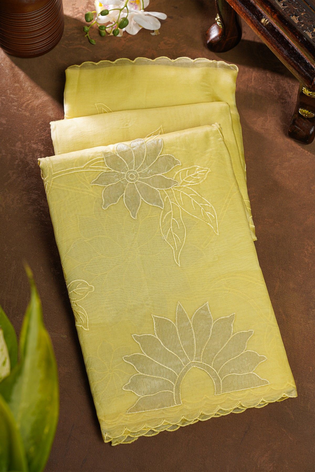 Designer Organza Yellow Saree