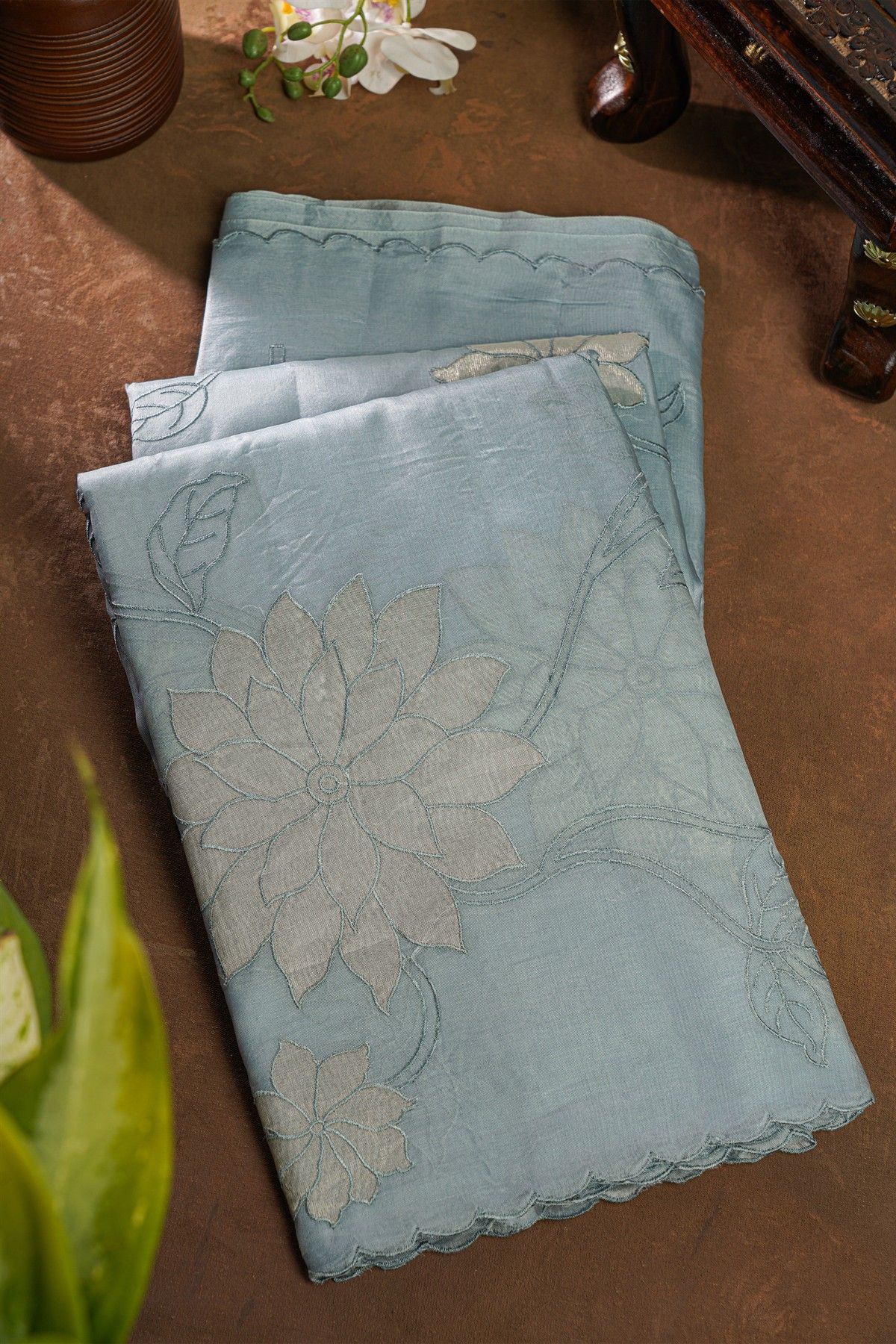Designer Organza Ice Blue Saree