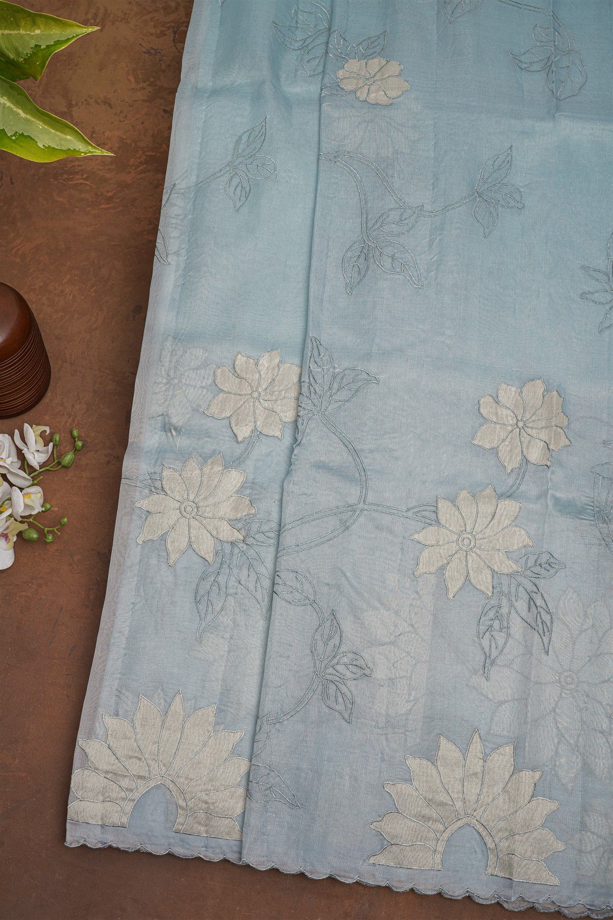 Designer Organza Ice Blue Saree