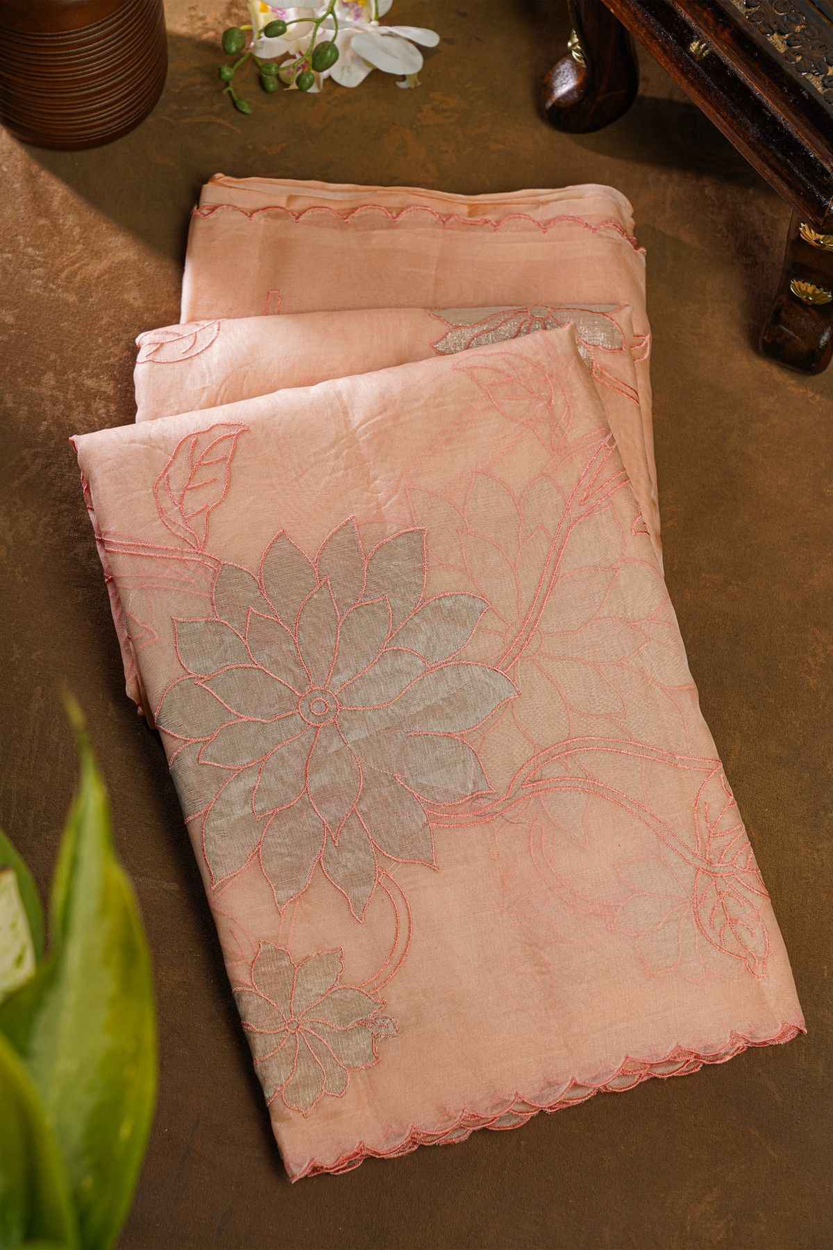 Designer Organza Peach Saree