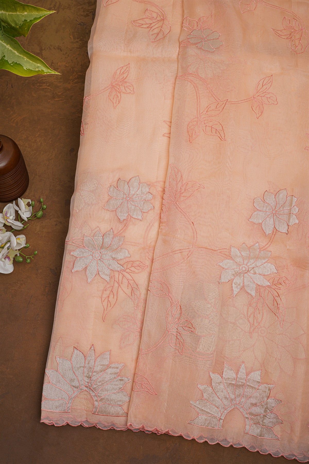 Designer Organza Peach Saree