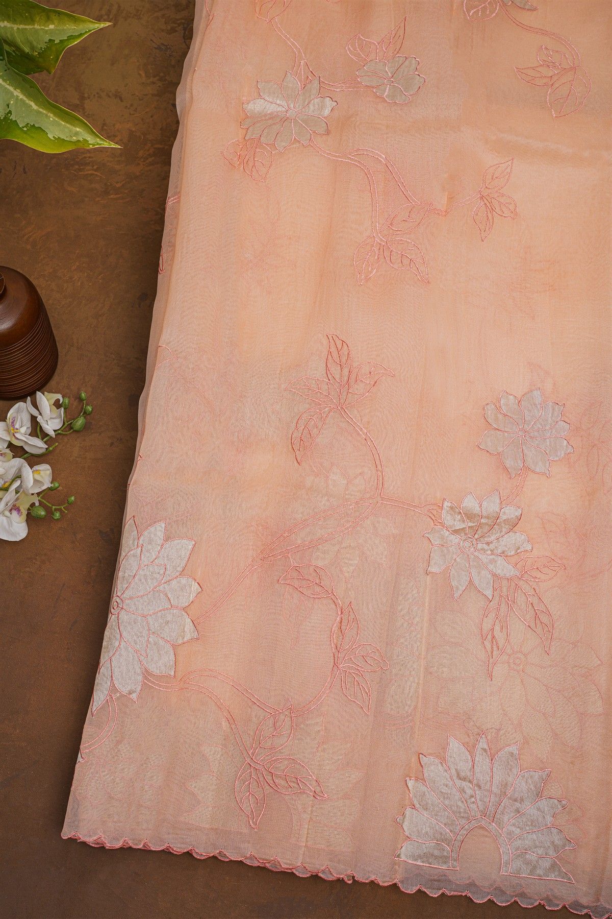 Designer Organza Peach Saree