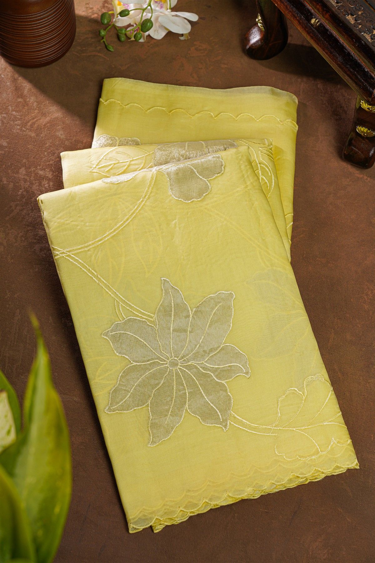 Designer Organza Yellow Saree