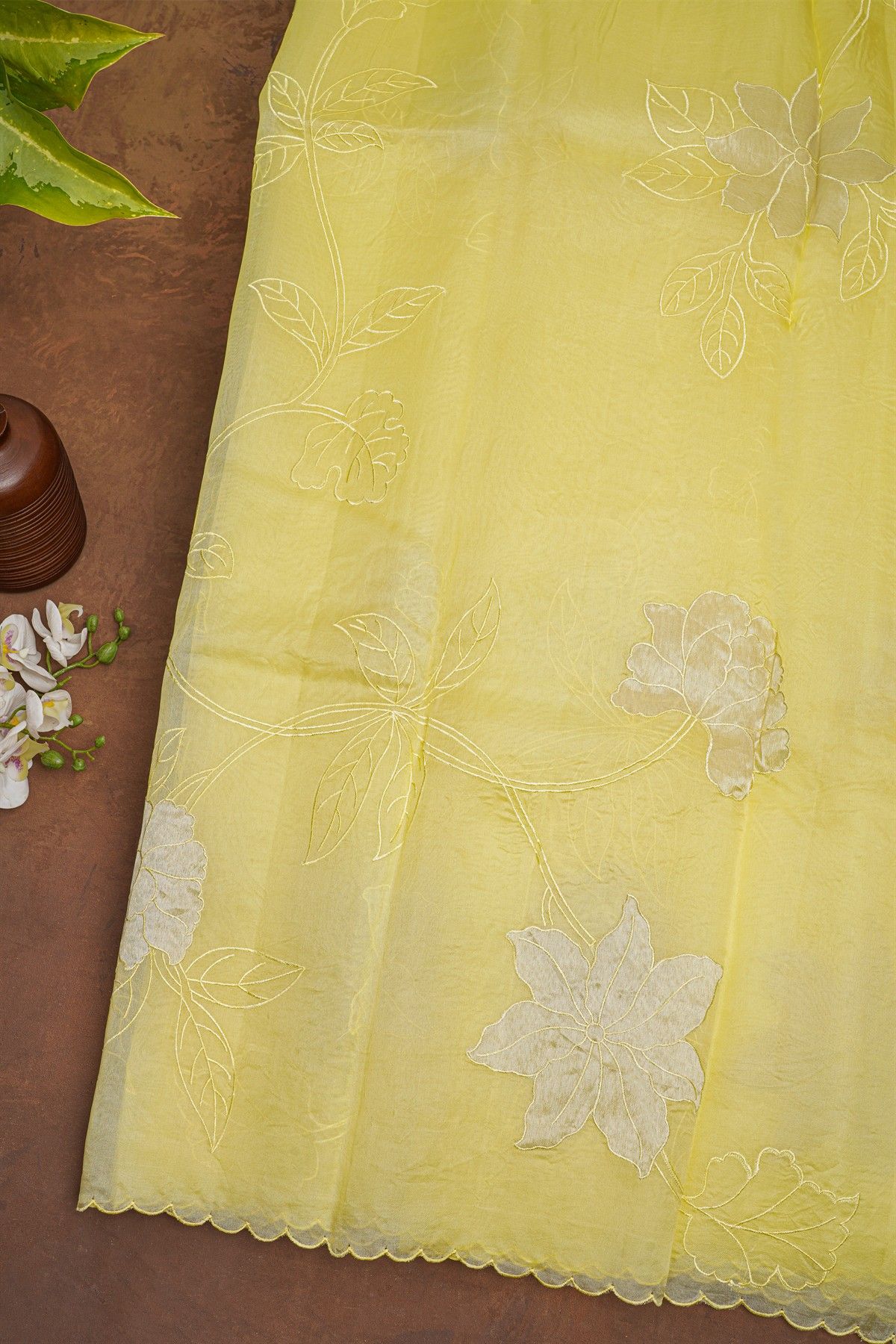 Designer Organza Yellow Saree