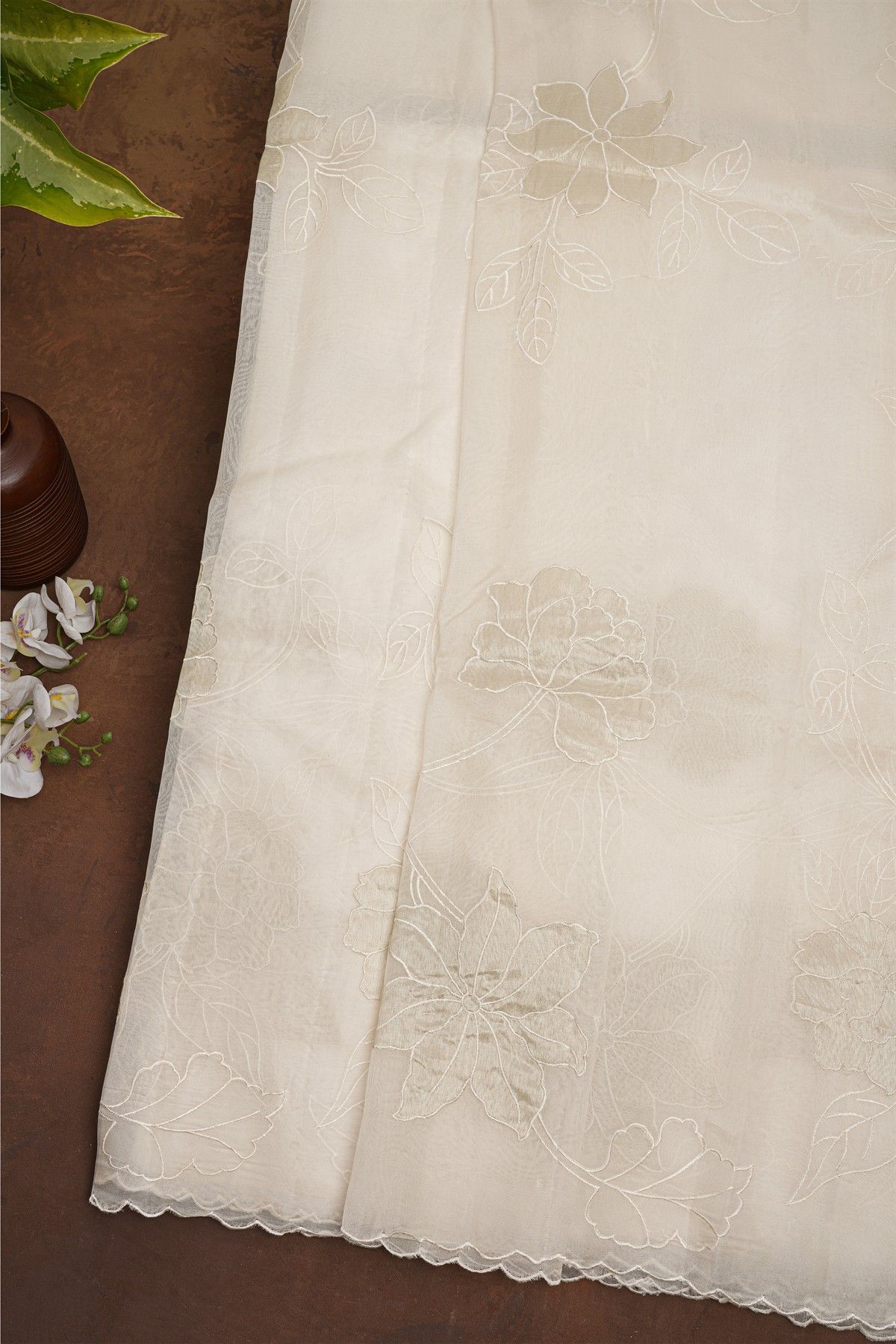 Fancy Organza Cream Saree