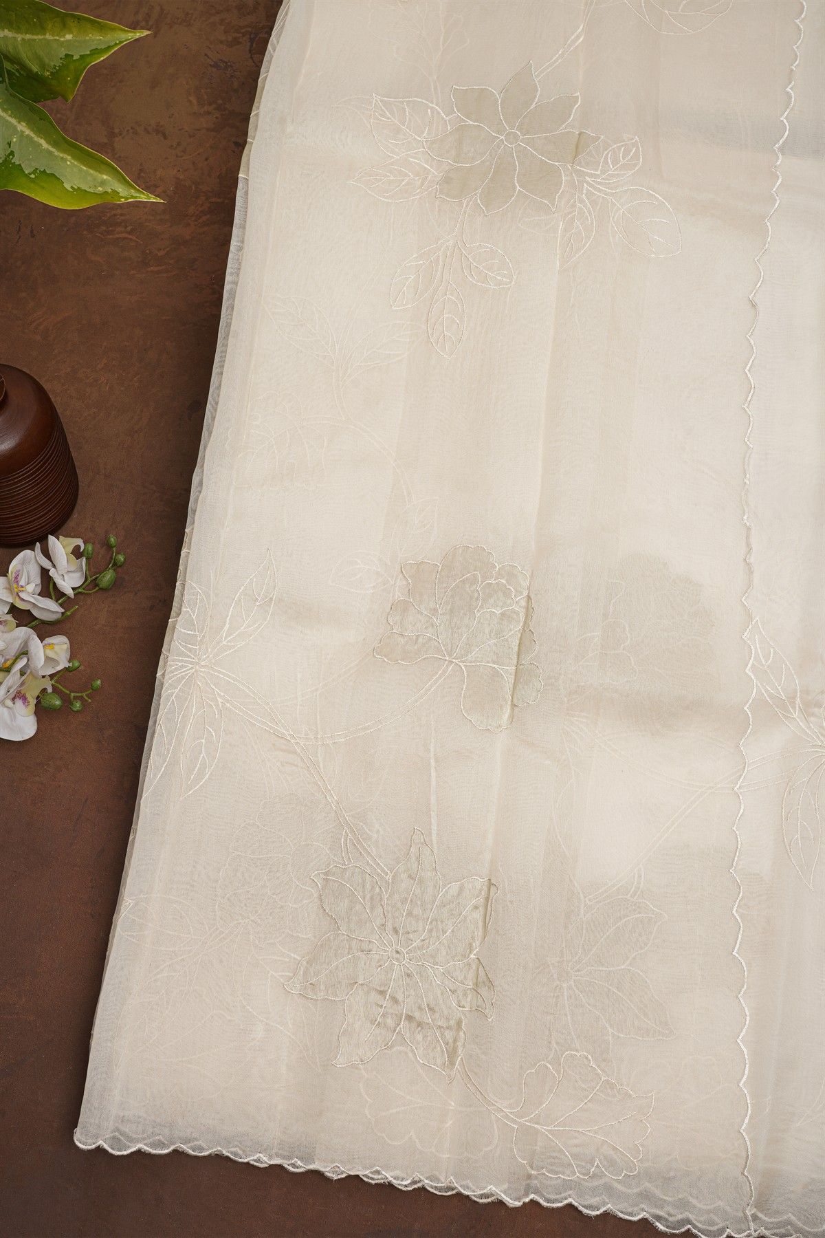 Fancy Organza Cream Saree