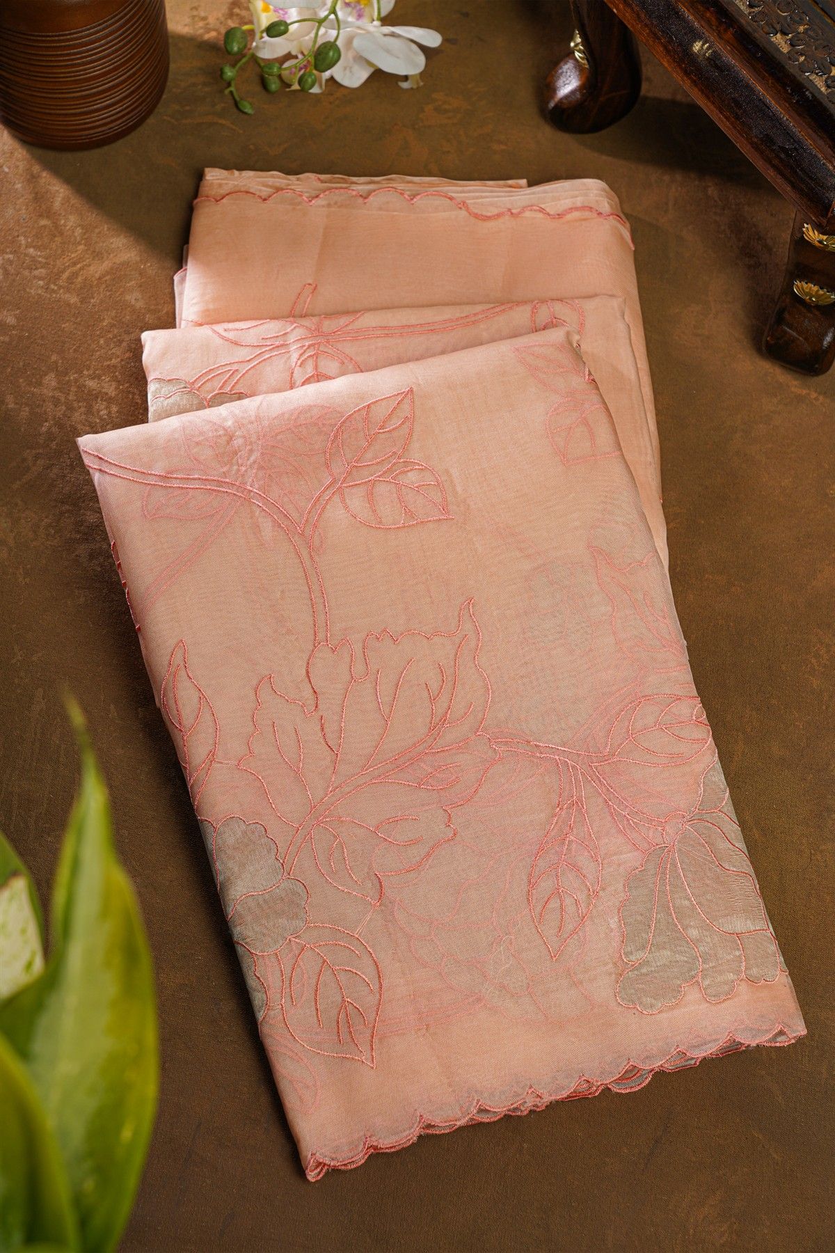 Designer  Organza Peach Saree