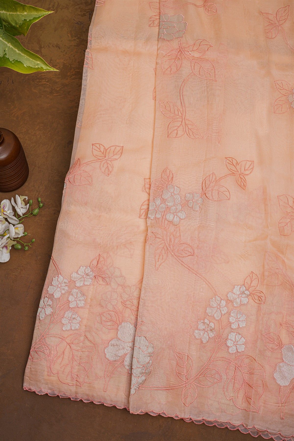 Designer  Organza Peach Saree