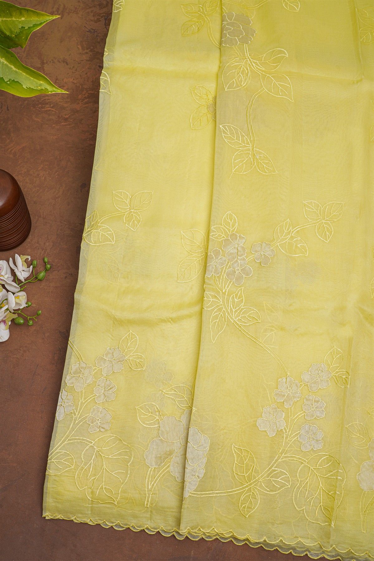 Designer Organza Yellow Saree