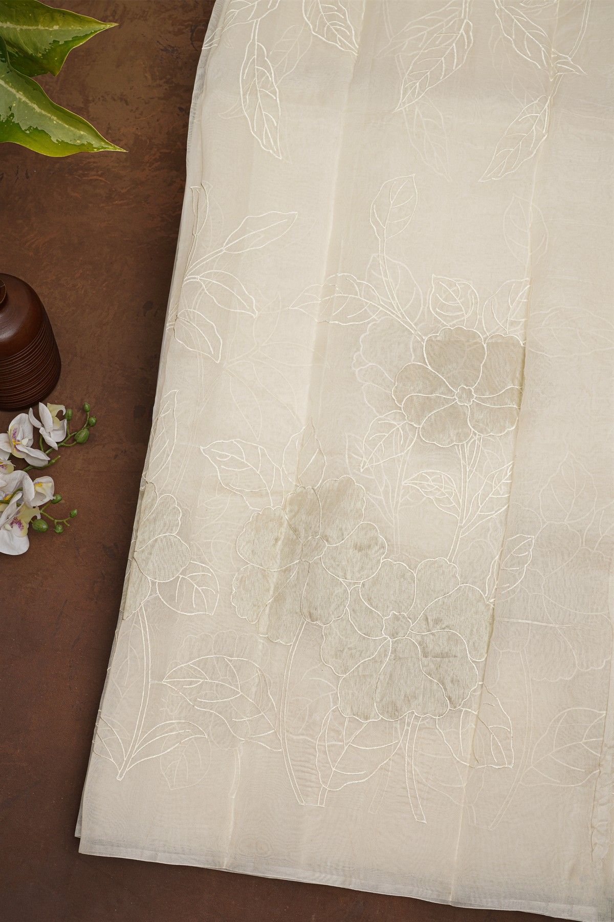 Designer Organza Cream Saree