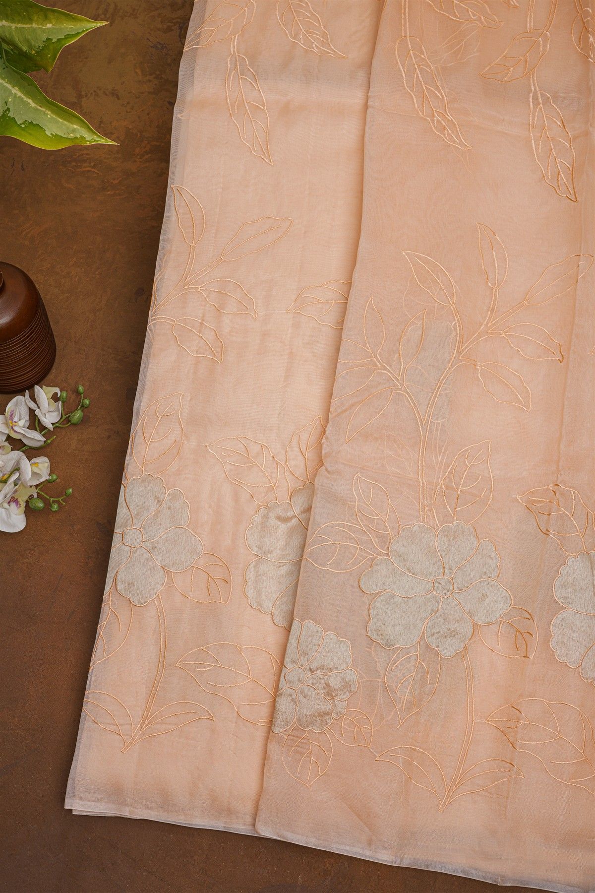 Designer Organza Peach Saree