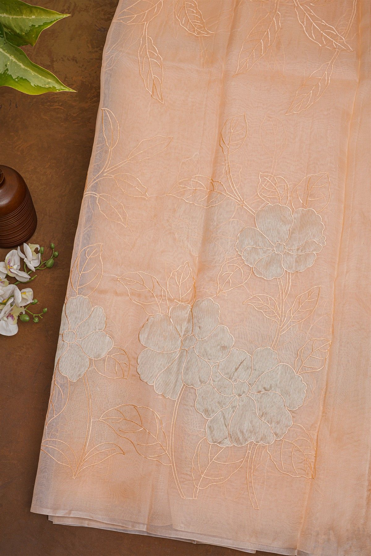 Designer Organza Peach Saree